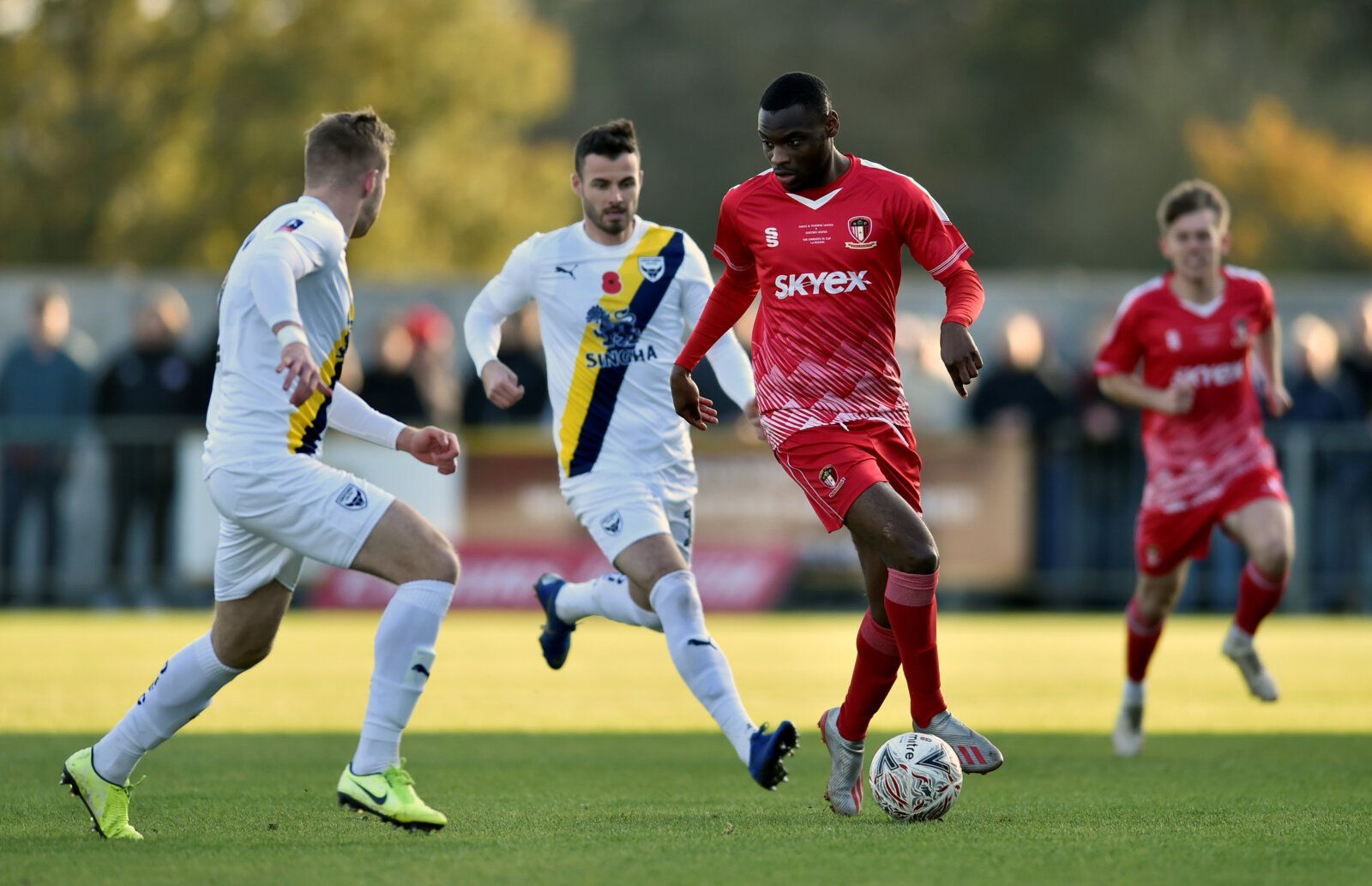 Soccer Football - FA Cup - First Round - Hayes &amp; Yeading United v Oxford United - SKYEx Community Stadium, Hayes, Britain - November 10, 2019  Hayes and Yeading's Hassan Jalloh in action with Oxford United's Chris Cadden  Action Images/Adam Holt
