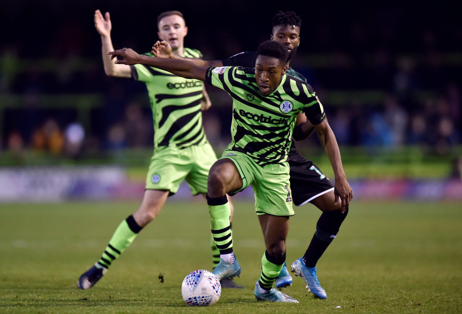 Soccer Football - League Two - Forest Green Rovers v Plymouth Argyle - The New Lawn Stadium, Nailsworth, Britain - November 16, 2019  Forest Green Rovers' Ebou Adams in action with Plymouth Argyle's Joel Grant  Action Images/Adam Holt  EDITORIAL USE ONLY. No use with unauthorized audio, video, data, fixture lists, club/league logos or 