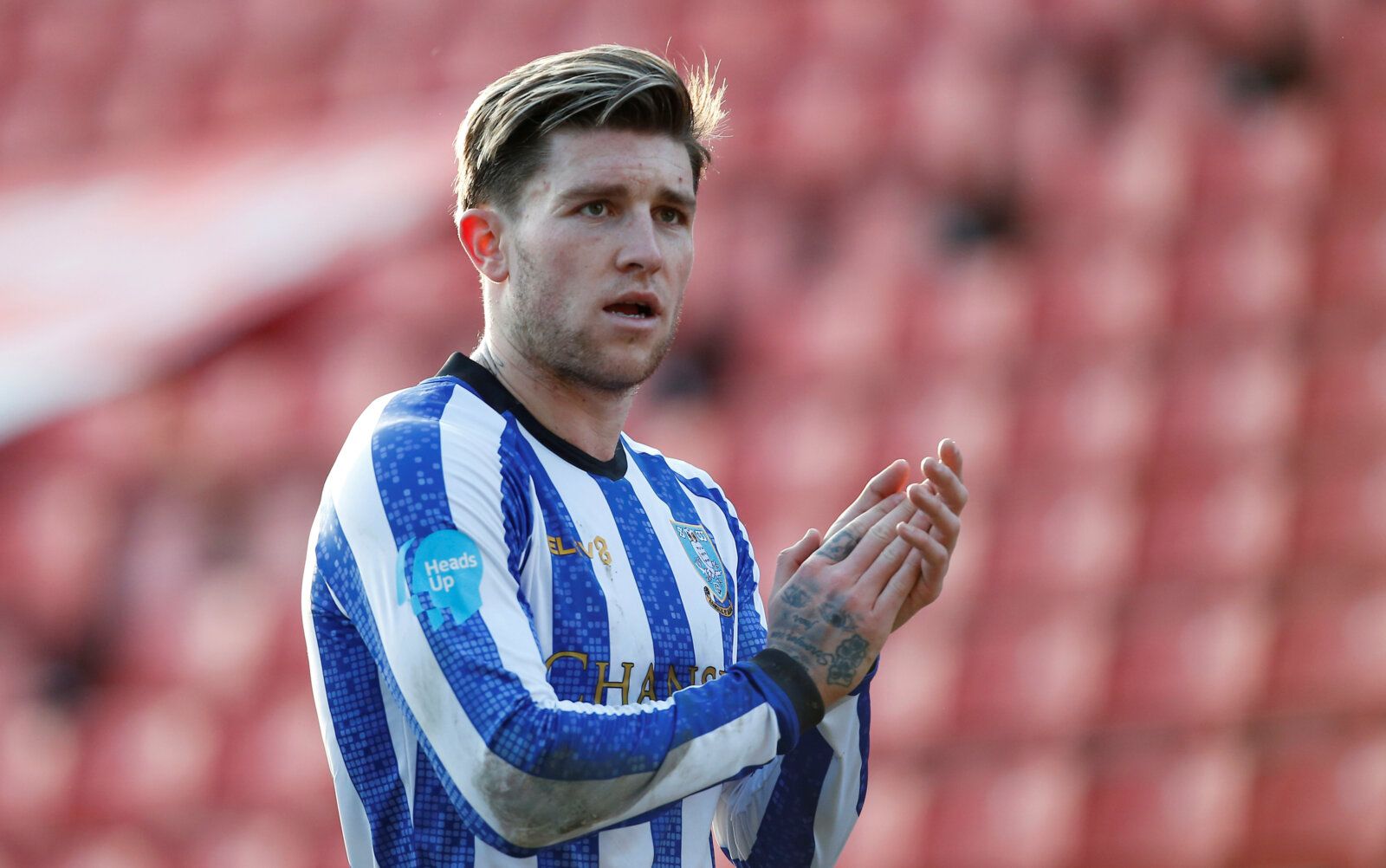 Soccer Football - Championship - Barnsley v Sheffield Wednesday - Oakwell, Barnsley, Britain - February 8, 2020  Sheffield Wednesday's Josh Windass applauds fans after the match  Action Images/Craig Brough  EDITORIAL USE ONLY. No use with unauthorized audio, video, data, fixture lists, club/league logos or 