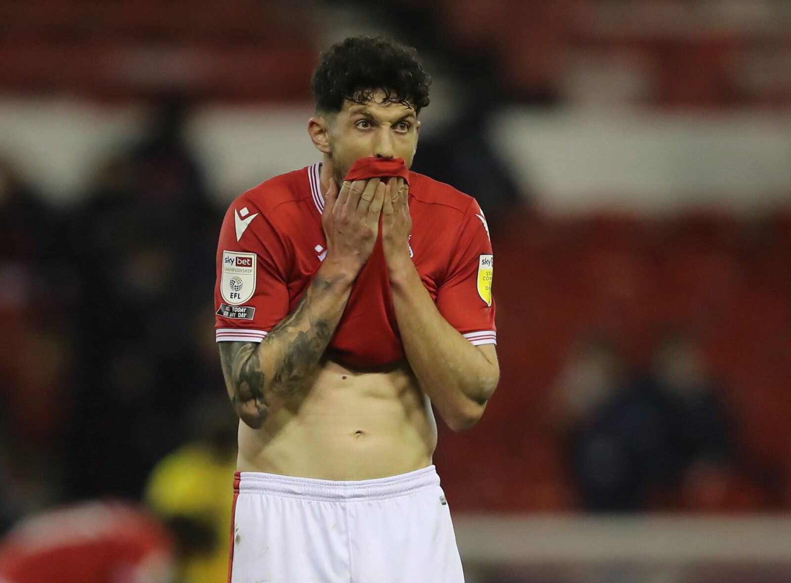 Soccer Football - Championship - Nottingham Forest v Norwich City - The City Ground, Nottingham, Britain - March 17, 2021 Nottingham Forest's Tobias Figueiredo reacts after the match Action Images/Molly Darlington EDITORIAL USE ONLY. No use with unauthorized audio, video, data, fixture lists, club/league logos or 'live' services. Online in-match use limited to 75 images, no video emulation. No use in betting, games or single club /league/player publications.  Please contact your account represen