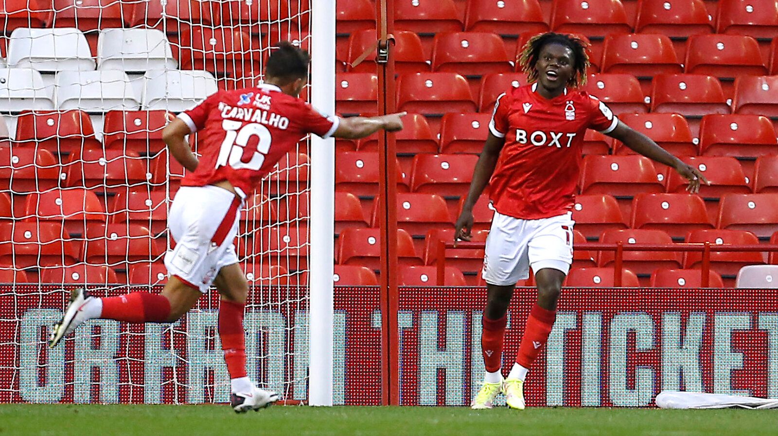 Soccer Football - Carabao Cup - First Round - Nottingham Forest v Bradford City - The City Ground, Nottingham, Britain - August 11, 2021 Nottingham Forest's Joao Carvalho celebrates scoring their first goal Action Images/Craig Brough EDITORIAL USE ONLY. No use with unauthorized audio, video, data, fixture lists, club/league logos or 'live' services. Online in-match use limited to 75 images, no video emulation. No use in betting, games or single club /league/player publications.  Please contact y