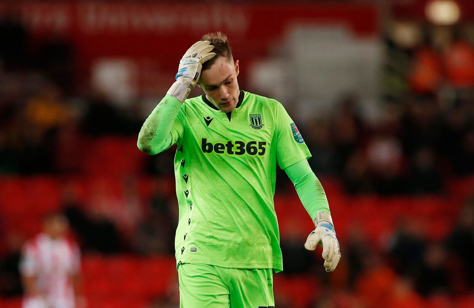 Soccer Football - Carabao Cup - Round of 16 - Stoke City v Brentford - bet365 Stadium, Stoke-on-Trent, Britain - October 27, 2021  Stoke City's Josef Bursik looks dejected Action Images via Reuters/Craig Brough EDITORIAL USE ONLY. No use with unauthorized audio, video, data, fixture lists, club/league logos or 'live' services. Online in-match use limited to 75 images, no video emulation. No use in betting, games or single club /league/player publications.  Please contact your account representat