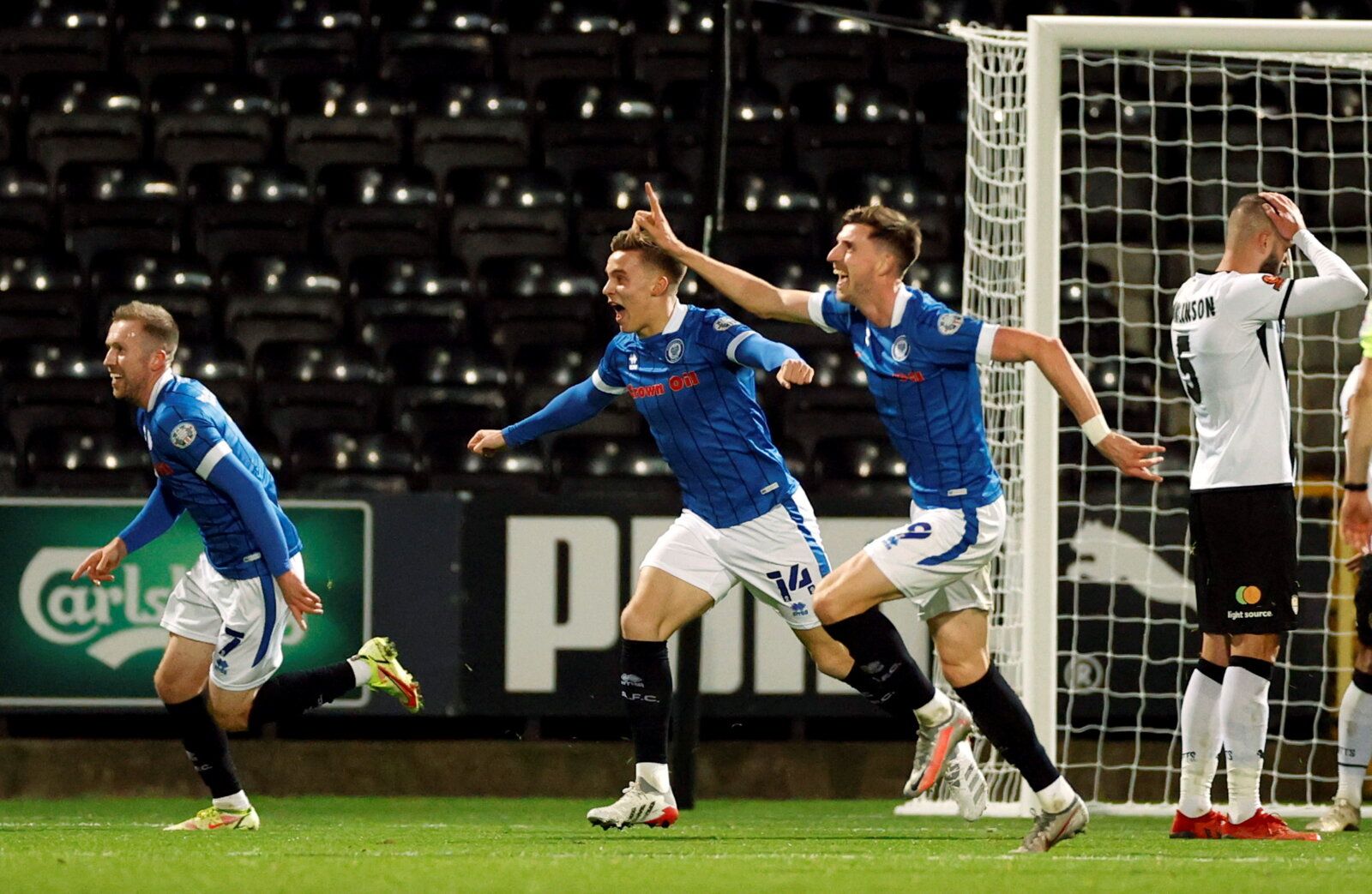 Soccer Football - FA Cup - FA Cup First Round Replay - Notts County v Rochdale - Meadow Lane, Nottingham, Britain - November 16, 2021 Rochdale's Jake Beesley celebrates scoring their second goal   Action Images/John Sibley