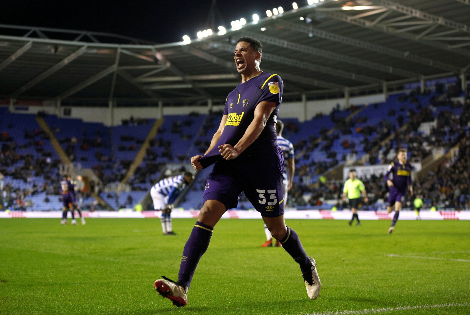 Soccer Football - Championship - Reading v Derby County - Madejski Stadium, Reading, Britain - January 3, 2022 Derby County's Curtis Davies celebrates scoring their second goal  Action Images/John Sibley  EDITORIAL USE ONLY. No use with unauthorized audio, video, data, fixture lists, club/league logos or 