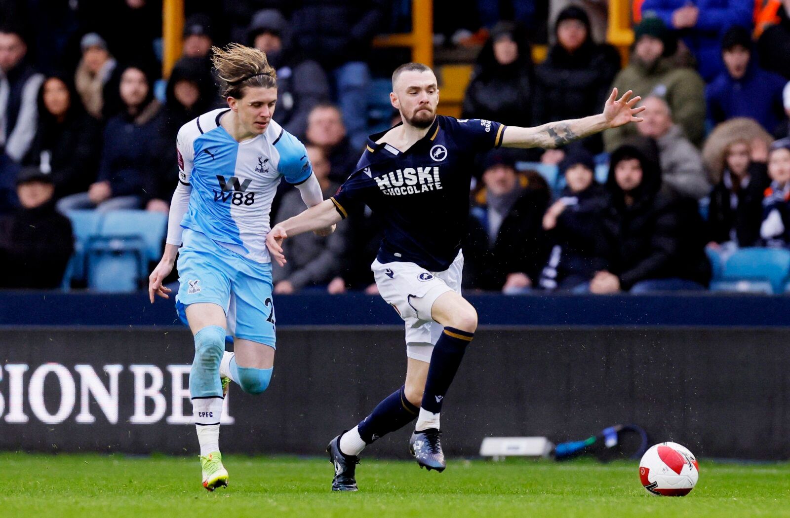 Soccer Football - FA Cup Third Round - Millwall v Crystal Palace - The Den, London, Britain - January 8, 2022 Millwall's Scott Malone in action with Crystal Palace's Conor Gallagher Action Images via Reuters/Andrew Couldridge