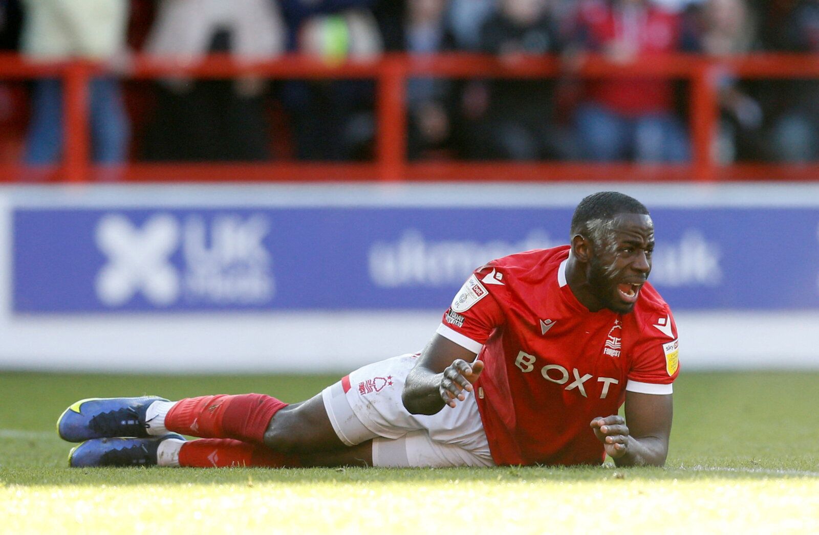Soccer Football - Championship - Nottingham Forest v Derby County - The City Ground, Nottingham, Britain - January 22, 2022 Nottingham Forest's Keinan Davis reacts   Action Images/Ed Sykes  EDITORIAL USE ONLY. No use with unauthorized audio, video, data, fixture lists, club/league logos or 