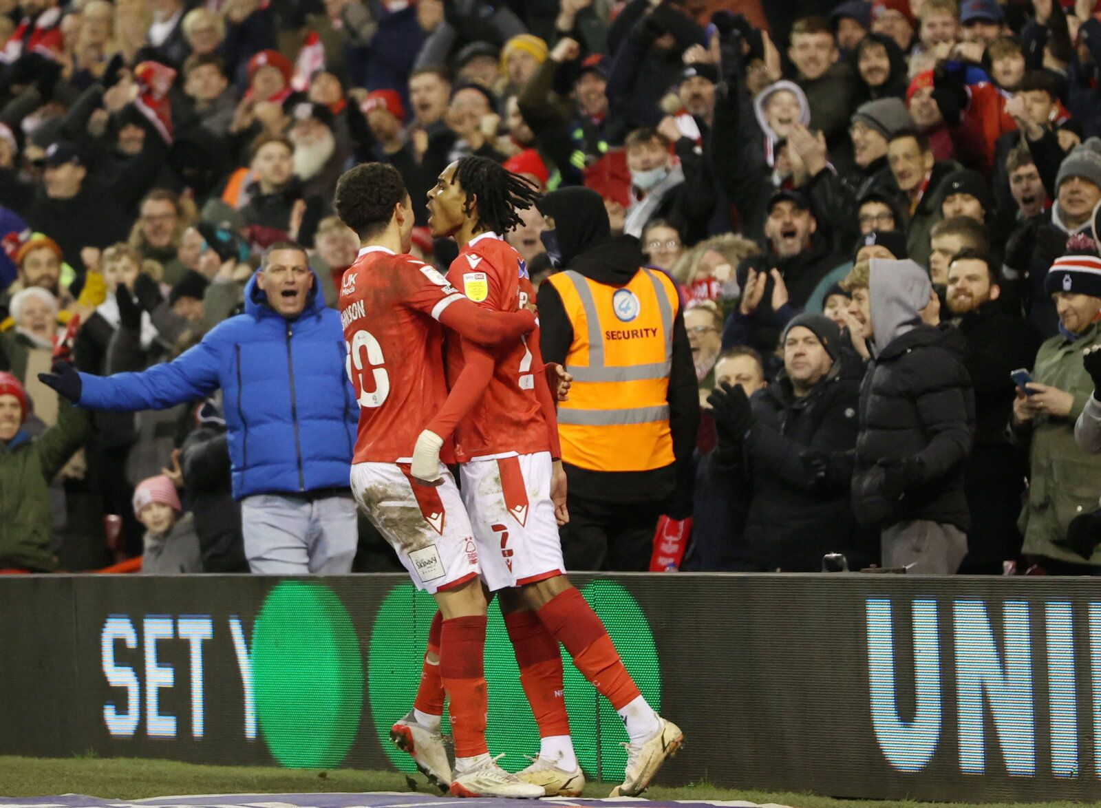 Soccer Football - Championship -  Nottingham Forest v Barnsley - City Ground, Nottingham, Britain - January 25, 2022  Nottingham Forest's Brennan Johnson celebrates scoring their third goal    Action Images/Molly Darlington    EDITORIAL USE ONLY. No use with unauthorized audio, video, data, fixture lists, club/league logos or 