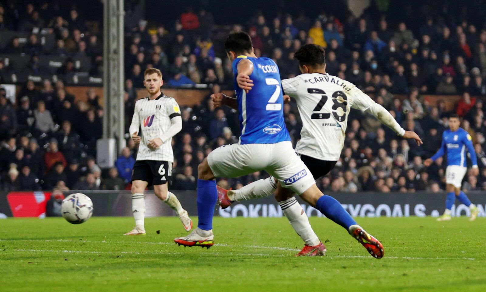 Soccer Football - Championship - Fulham v Birmingham City - Craven Cottage, London, Britain - January 18, 2022 Fulham?s Fabio Carvalho scores their fifth goal Peter Cziborra/Action Images  EDITORIAL USE ONLY. No use with unauthorized audio, video, data, fixture lists, club/league logos or 