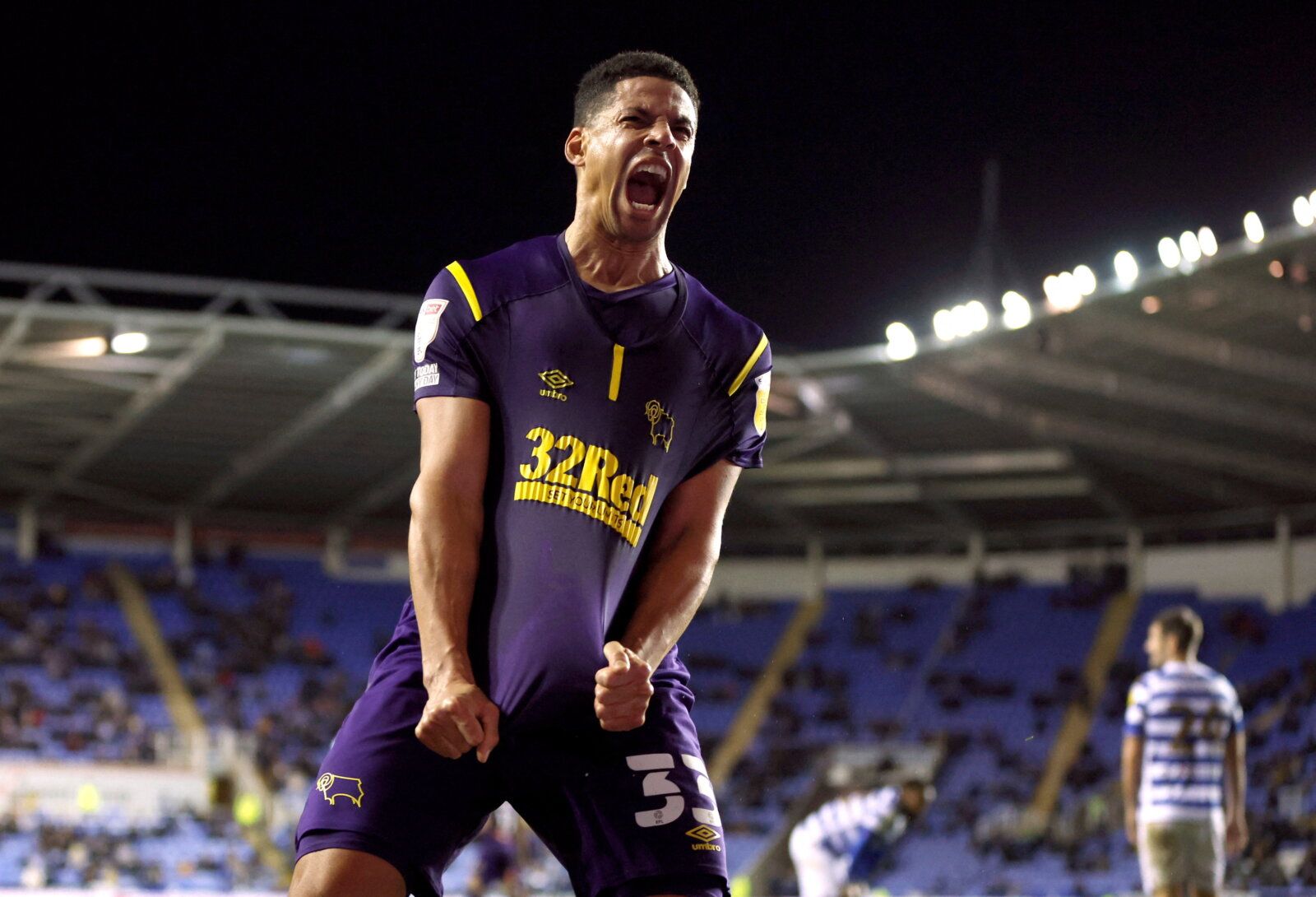Soccer Football - Championship - Reading v Derby County - Madejski Stadium, Reading, Britain - January 3, 2022 Derby County's Curtis Davies celebrates scoring their second goal  Action Images/John Sibley  EDITORIAL USE ONLY. No use with unauthorized audio, video, data, fixture lists, club/league logos or 