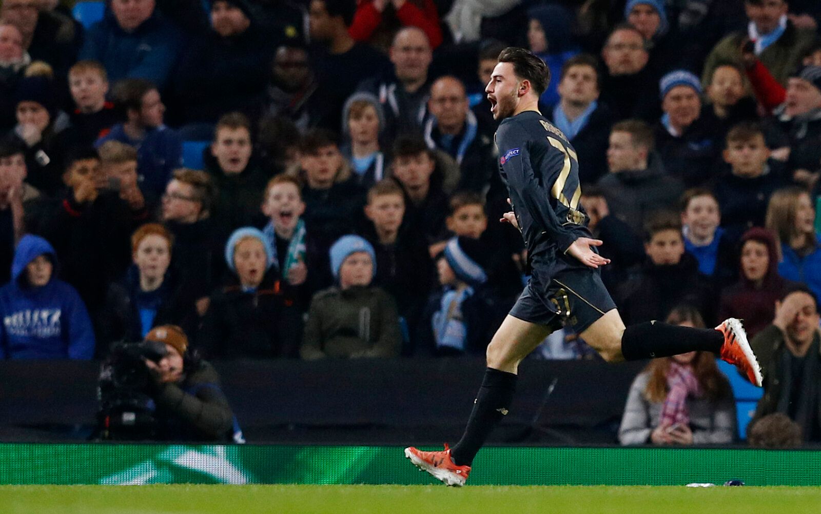 Britain Football Soccer - Manchester City v Celtic - UEFA Champions League Group Stage - Group C - Etihad Stadium, Manchester, England - 6/12/16 Celtic's Patrick Roberts celebrates scoring their first goal  Reuters / Phil Noble Livepic EDITORIAL USE ONLY.