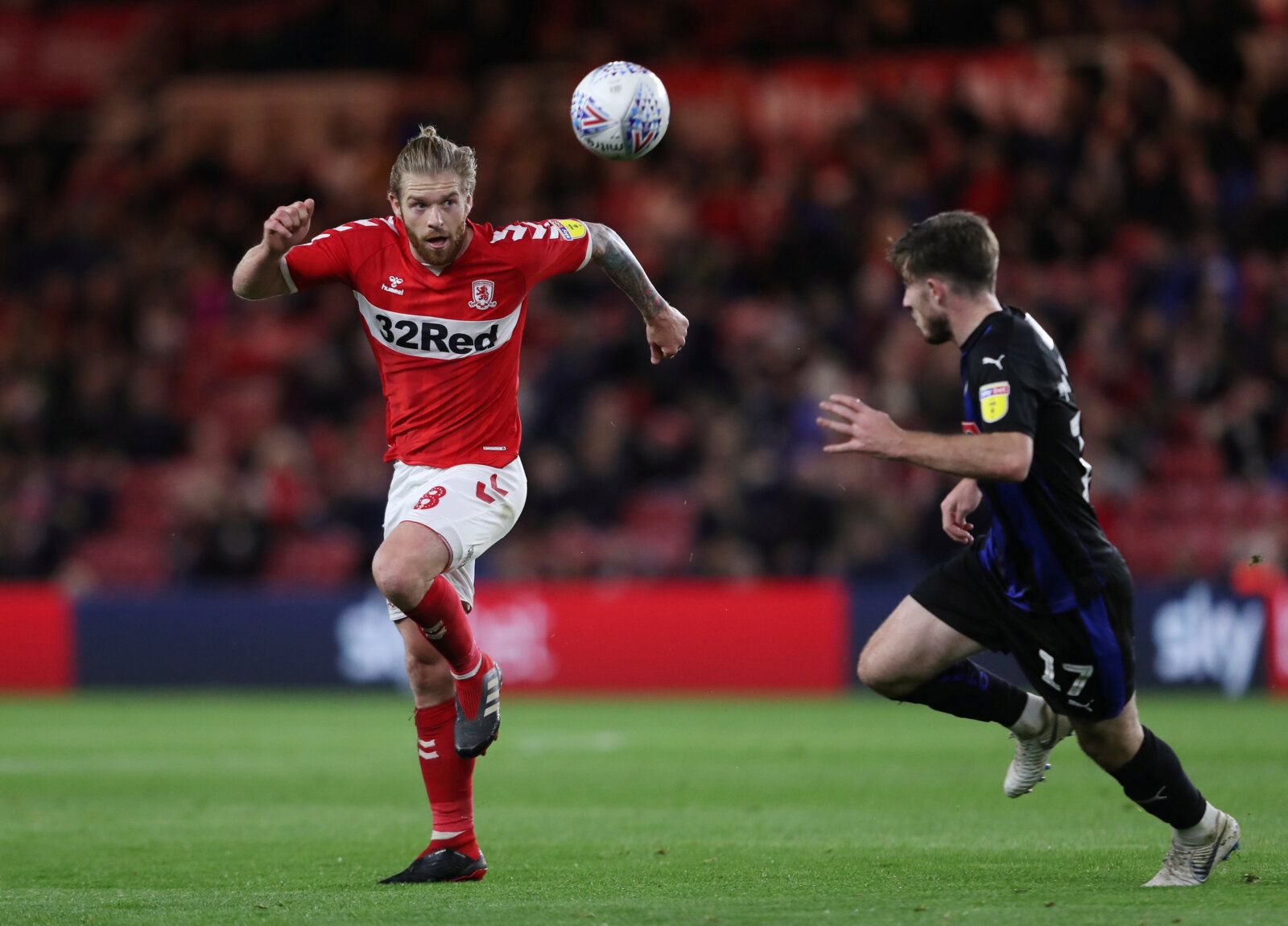 Soccer Football - Championship - Middlesbrough v Rotherham United - Riverside Stadium, MIddlesbrough, Britain - October 23, 2018   Middlesbrough's Adam Clayton in action with Rotherham's Ryan Manning   Action Images/Lee Smith    EDITORIAL USE ONLY. No use with unauthorized audio, video, data, fixture lists, club/league logos or 