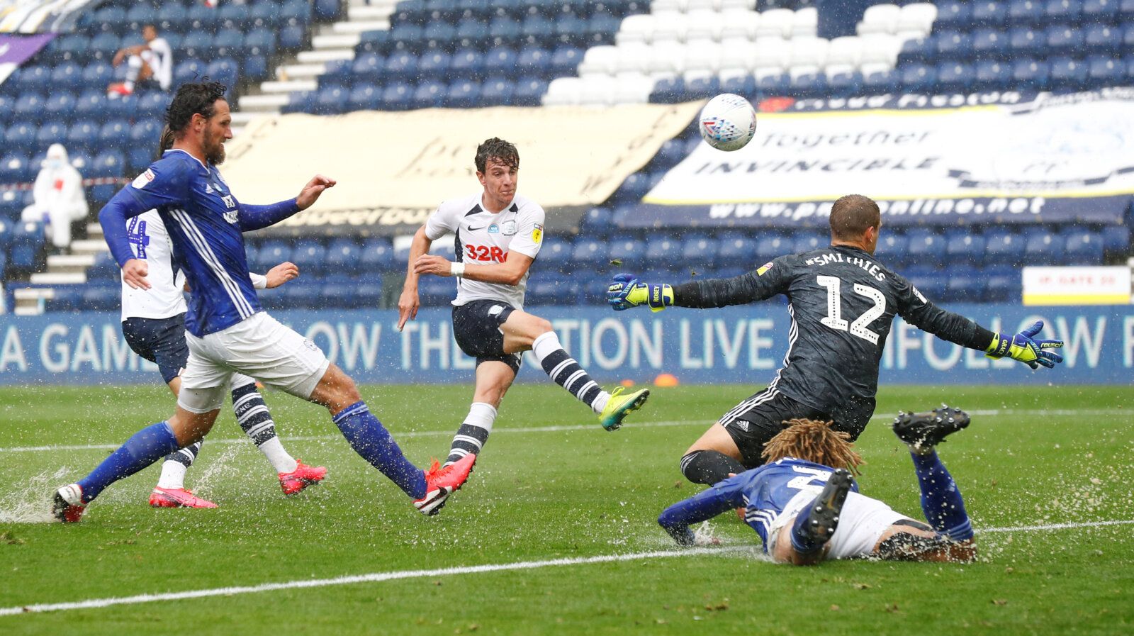 Soccer Football - Championship - Preston North End v Cardiff City - Deepdale, Preston, Britain - June 27, 2020 Preston North End's Josh Harrop shoots at goal, as play resumes behind closed doors following the outbreak of the coronavirus disease (COVID-19)  Action Images/Jason Cairnduff  EDITORIAL USE ONLY. No use with unauthorized audio, video, data, fixture lists, club/league logos or 