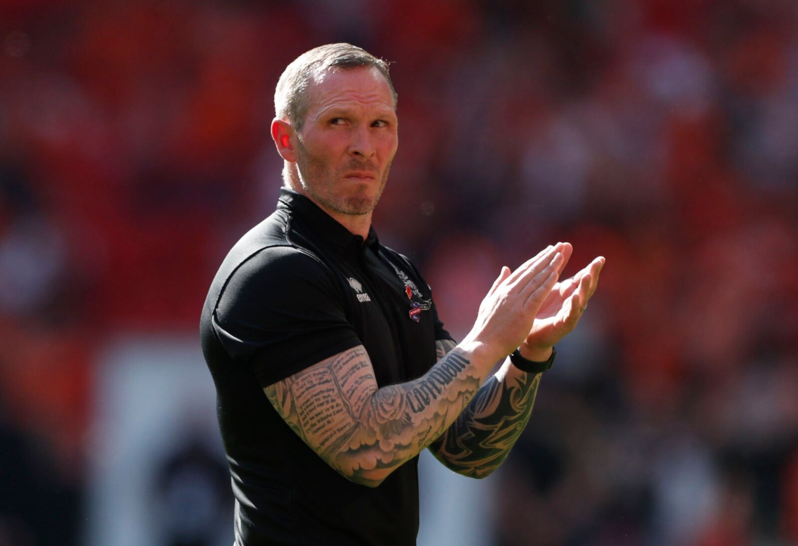 Soccer Football - League One Play-Off Final - Blackpool v Lincoln City - Wembley Stadium, London, Britain - May 30, 2021 Lincoln City manager Michael Appleton looks dejected as he applauds fans after the match Action Images/Lee Smith EDITORIAL USE ONLY. No use with unauthorized audio, video, data, fixture lists, club/league logos or 'live' services. Online in-match use limited to 75 images, no video emulation. No use in betting, games or single club/league/player publications.  Please contact yo