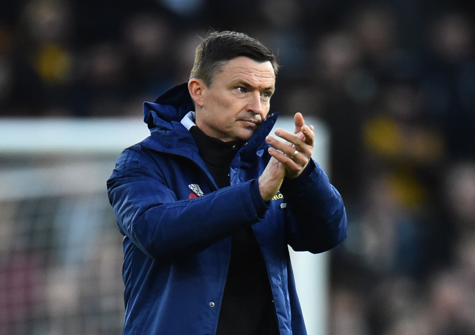 Soccer Football - FA Cup Third Round - Wolverhampton Wanderers v Sheffield United - Molineux Stadium, Wolverhampton, Britain - January 9, 2022 Sheffield United manager Paul Heckingbottom applauds fans after the match REUTERS/Peter Powell