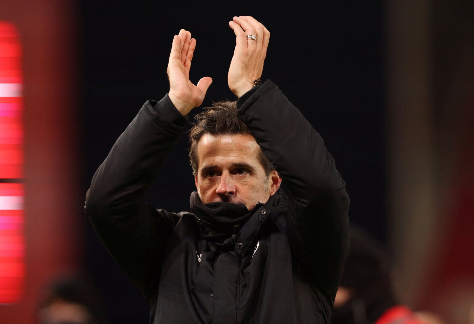 Soccer Football - Championship - Stoke City v Fulham - bet365 Stadium, Stoke-on-Trent, Britain - January 22, 2022 Fulham's manager Marco Silva applauds fans after the match      Action Images/  EDITORIAL USE ONLY. No use with unauthorized audio, video, data, fixture lists, club/league logos or 