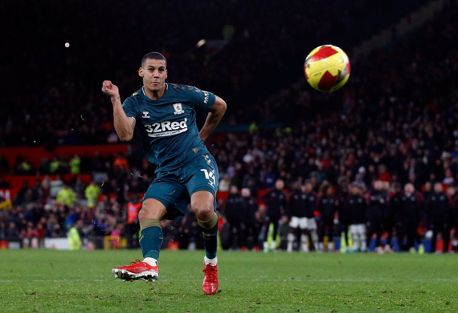 Soccer Football - FA Cup Fourth Round - Manchester United v Middlesbrough - Old Trafford, Manchester, Britain - February 4, 2022 Middlesbrough's Lee Peltier scores a penalty during the shoot-out REUTERS/Craig Brough