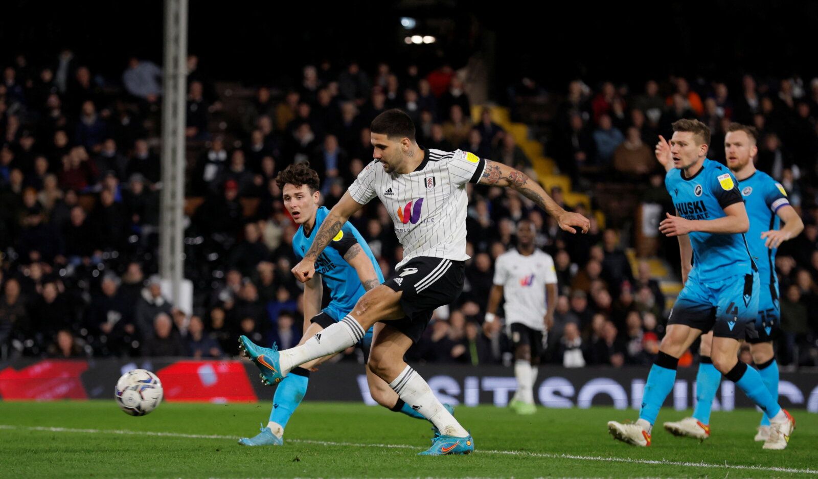 Soccer Football - Championship - Fulham v Millwall - Craven Cottage, London, Britain - February 8, 2022 Fulham?s Aleksandar Mitrovic scores their second goal  Action Images/Andrew Couldridge  EDITORIAL USE ONLY. No use with unauthorized audio, video, data, fixture lists, club/league logos or 