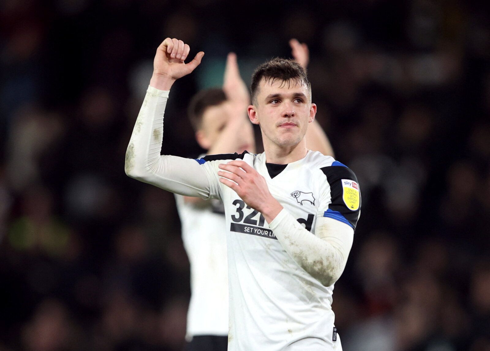 Soccer Football - Championship - Derby County v Hull City - Pride Park, Derby, Britain - February 8, 2022  Derby County's Jason Knight celebrates after the match   Action Images/Molly Darlington  EDITORIAL USE ONLY. No use with unauthorized audio, video, data, fixture lists, club/league logos or 