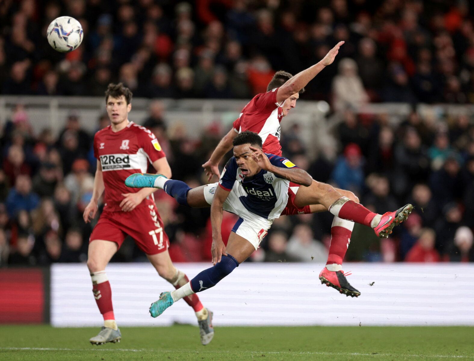 Soccer Football - Championship - Middlesbrough v West Bromwich Albion - Riverside Stadium, Middlesbrough, Britain - February 22, 2022  Middlesbrough’s Dael Fry in action with West Brom Albion’s Grady Diangana Action Images/Lee Smith