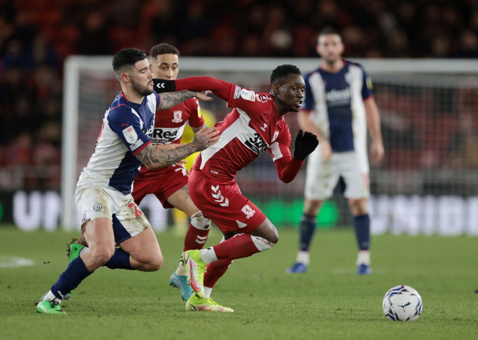 Soccer Football - Championship - Middlesbrough v West Bromwich Albion - Riverside Stadium, Middlesbrough, Britain - February 22, 2022  West Bromwich Albion's Alex Mowatt in action with Middlesbrough’s Folarin Balogun Action Images/Lee Smith