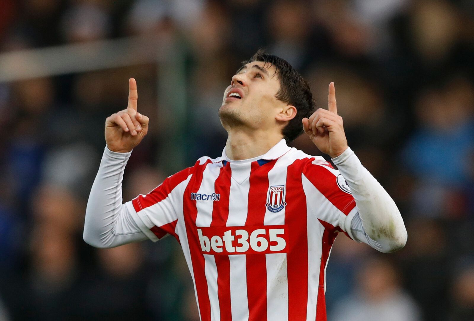 Britain Football Soccer - Stoke City v Leicester City - Premier League - bet365 Stadium - 17/12/16 Stoke City's Bojan Krkic celebrates scoring their first goal  Action Images via Reuters / Carl Recine Livepic EDITORIAL USE ONLY. No use with unauthorized audio, video, data, fixture lists, club/league logos or 