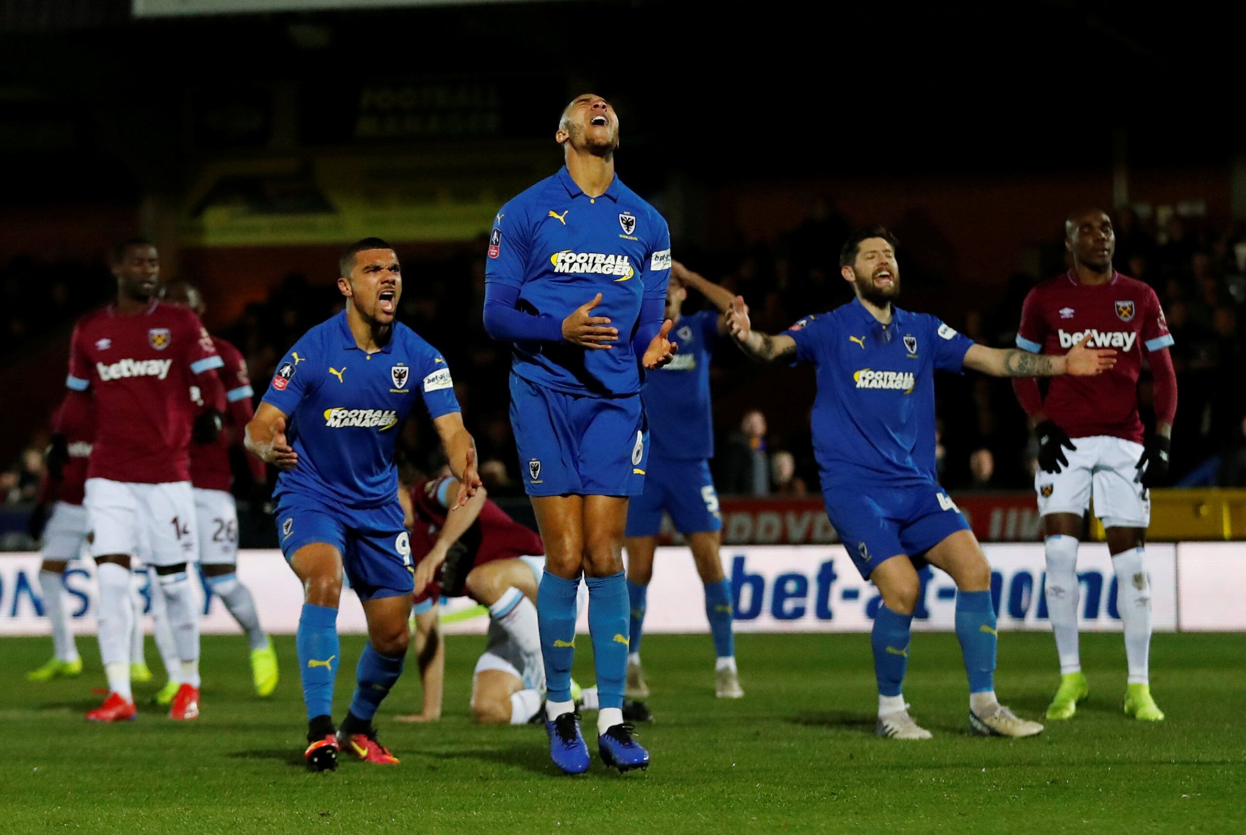 Soccer Football - FA Cup Fourth Round - AFC Wimbledon v West Ham United - The Cherry Red Records Stadium, London, Britain - January 26, 2019  AFC Wimbledon's Terell Thomas reacts during the match       Action Images via Reuters/Matthew Childs