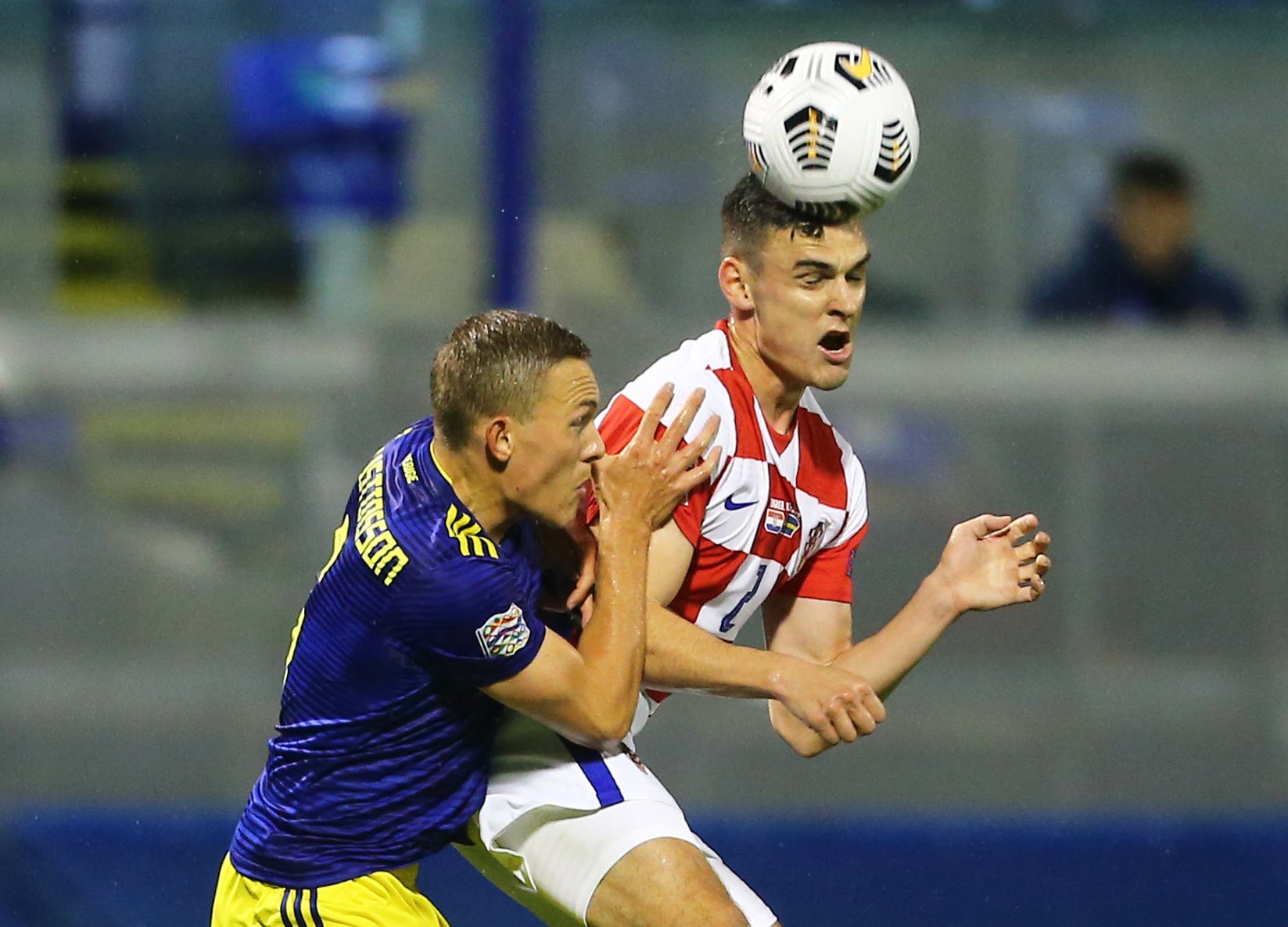Soccer Football - UEFA Nations League - League A - Group 3 - Croatia v Sweden - Stadion Maksimir, Zagreb, Croatia - October 11, 2020. Croatia's Filip Uremovic in action with Sweden's Ludwig Augustinsson REUTERS/Antonio Bronic