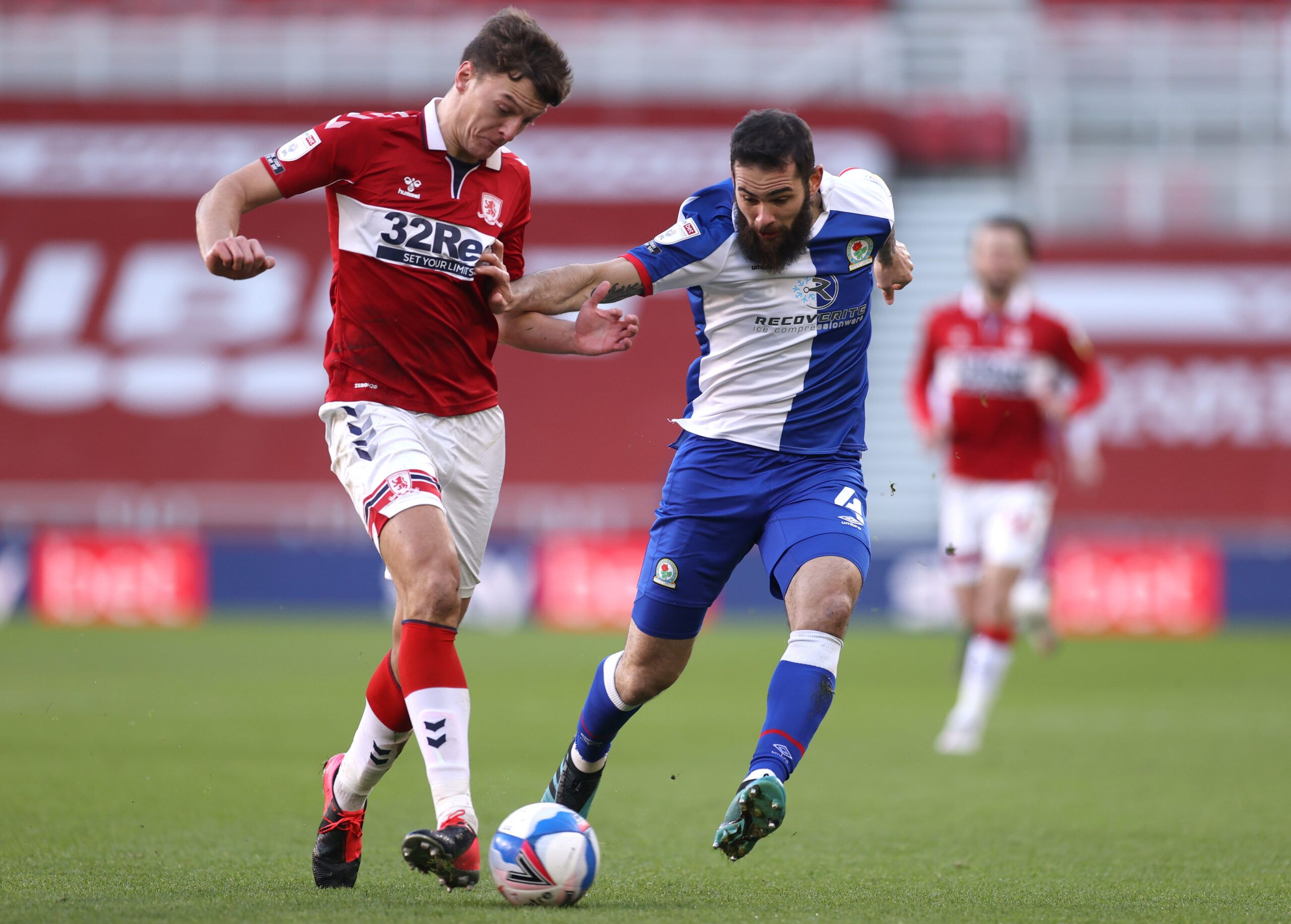 Soccer Football - Championship - Middlesbrough v Blackburn Rovers - Riverside Stadium, Middlesbrough, Britain - January 24, 2021 Middlesbrough's Dael Fry In action with Blackburn's Bradley Johnson Action Images/Lee Smith
