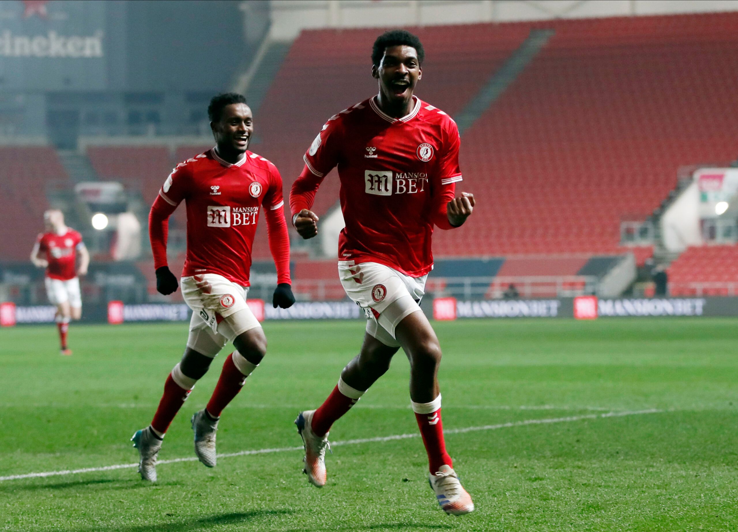 Soccer Football - Championship - Bristol City v AFC Bournemouth - Ashton Gate Stadium, Bristol, Britain - March 3, 2021 Bristol City's Tyreeq Bakinson celebrates scoring their first goal Action Images/Paul Childs EDITORIAL USE ONLY. No use with unauthorized audio, video, data, fixture lists, club/league logos or 'live' services. Online in-match use limited to 75 images, no video emulation. No use in betting, games or single club /league/player publications.  Please contact your account represent