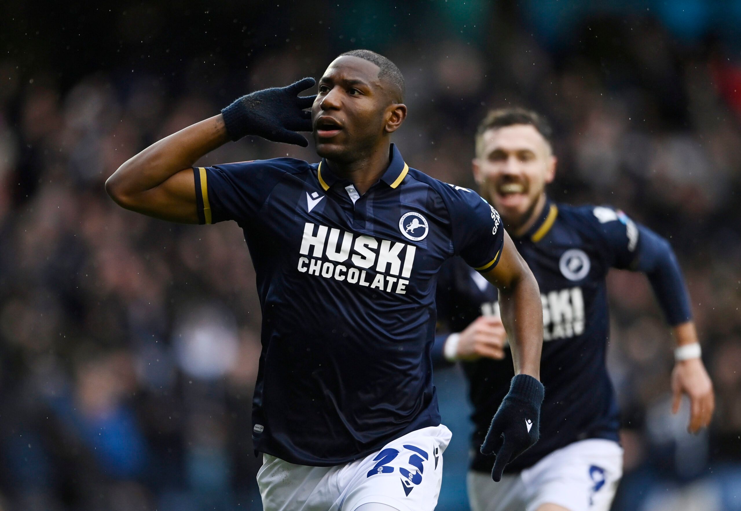 Soccer Football - FA Cup Third Round - Millwall v Crystal Palace - The Den, London, Britain - January 8, 2022 Millwall's Benik Afobe celebrates scoring their first goal REUTERS/Tony Obrien