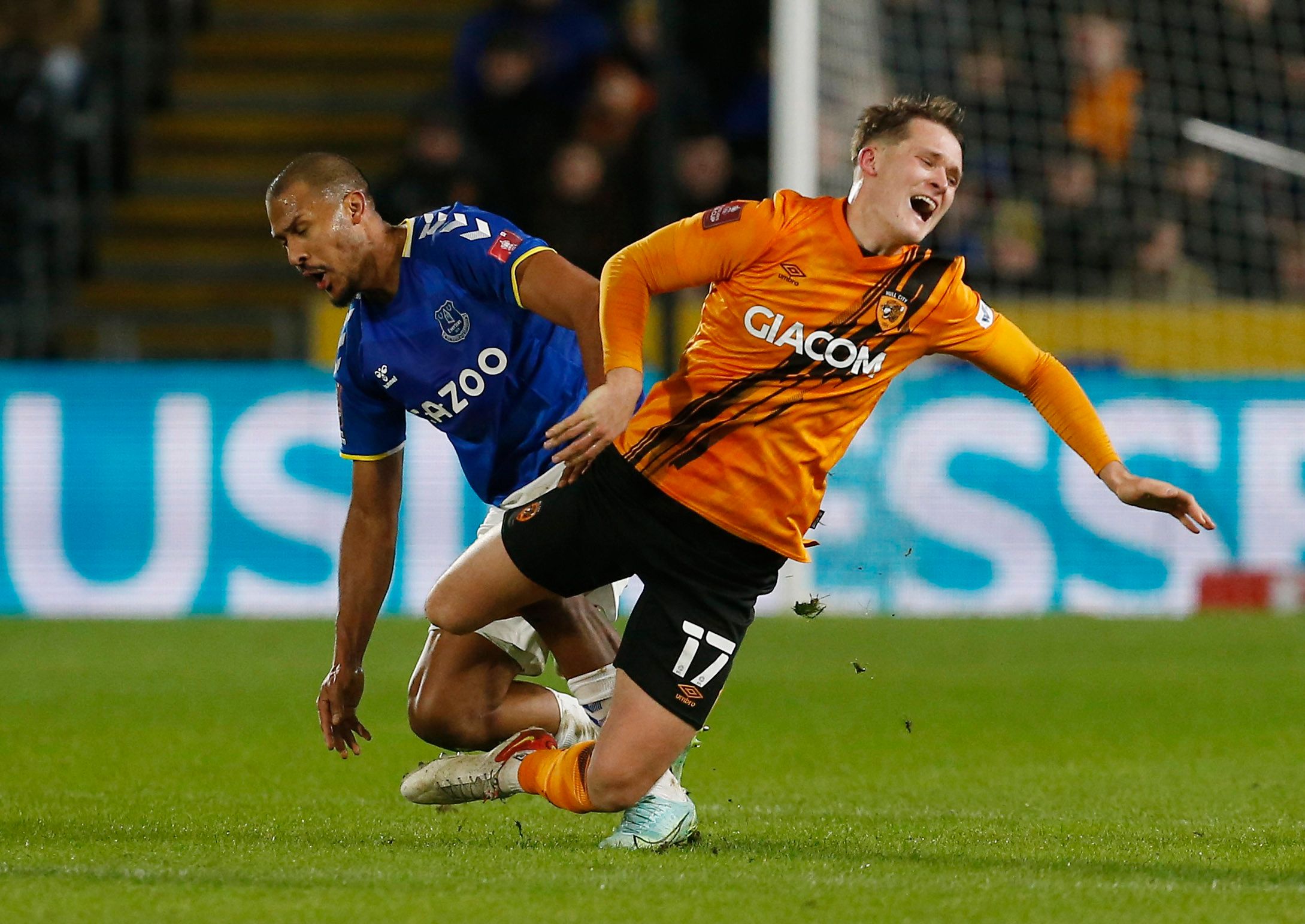 Soccer Football - FA Cup Third Round - Hull City v Everton - KCOM Stadium, Hull, Britain - January 8, 2022 Hull City's Sean McLoughlin in action with Everton's Salomon Rondon Action Images via Reuters/Craig Brough