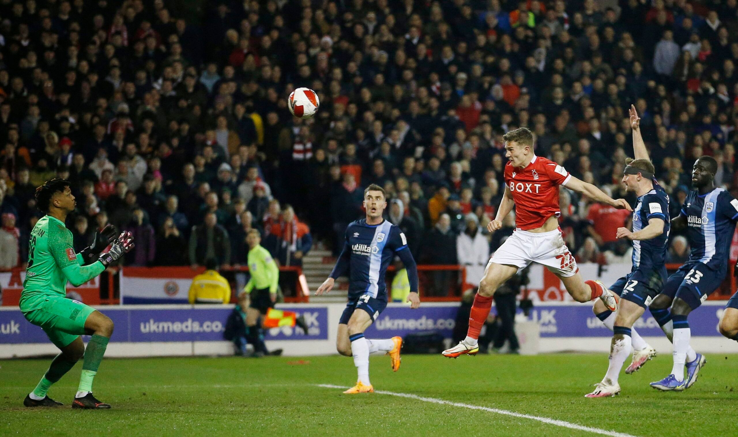 Soccer Football - FA Cup Fifth Round - Nottingham Forest v Huddersfield Town - The City Ground, Nottingham, Britain - March 7, 2022 Nottingham Forest's Ryan Yates scores their second goal REUTERS/Craig Brough