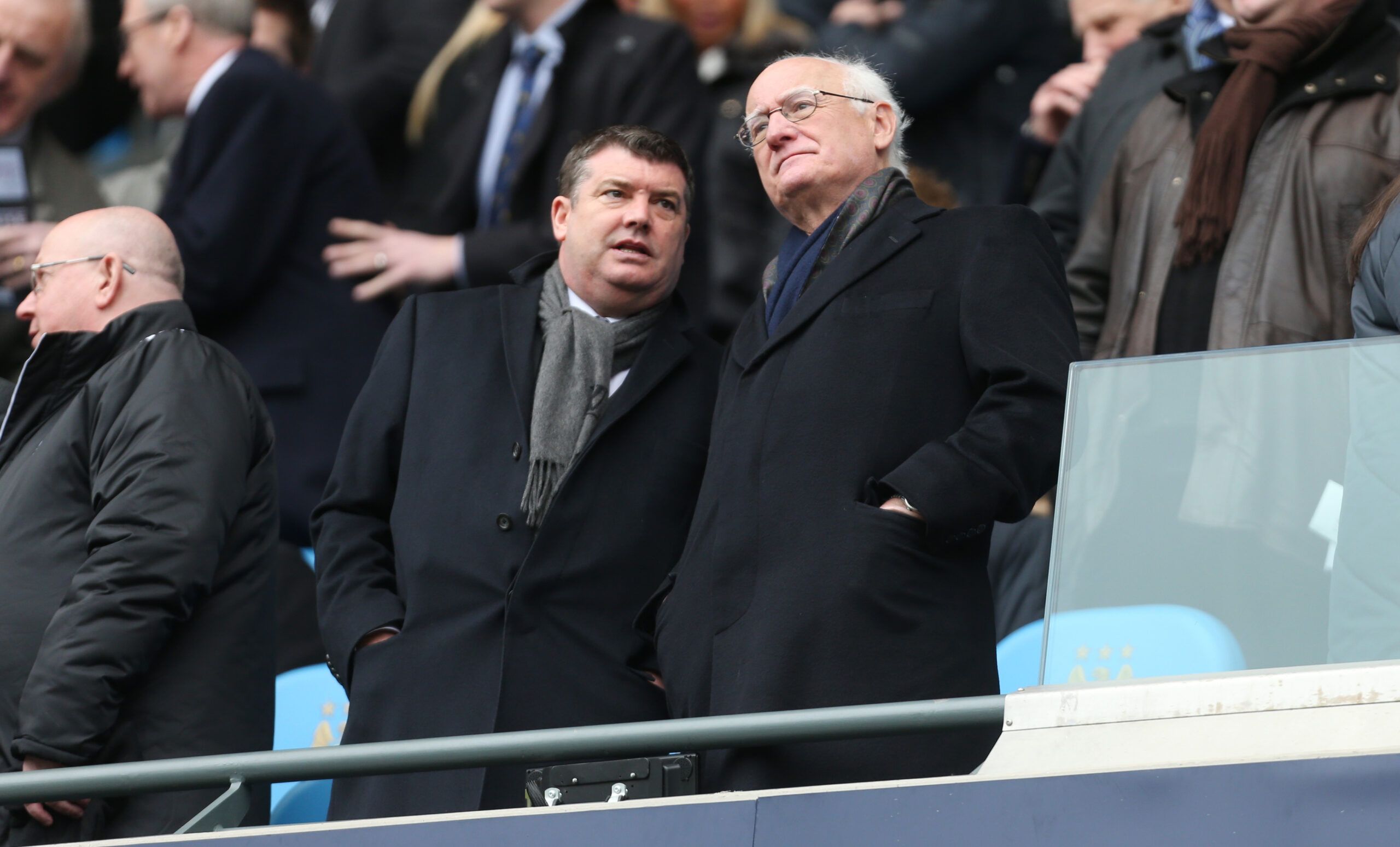 Football - Manchester City v Chelsea - Barclays Premier League  - Etihad Stadium - 12/13 - 24/2/13 
Chelsea chief executive Ron Gourlay (L) and Chelsea chairman Bruce Buck  
Mandatory Credit: Action Images / Lee Smith 
EDITORIAL USE ONLY. No use with unauthorized audio, video, data, fixture lists, club/league logos or live services. Online in-match use limited to 45 images, no video emulation. No use in betting, games or single club/league/player publications.  Please contact your account repres