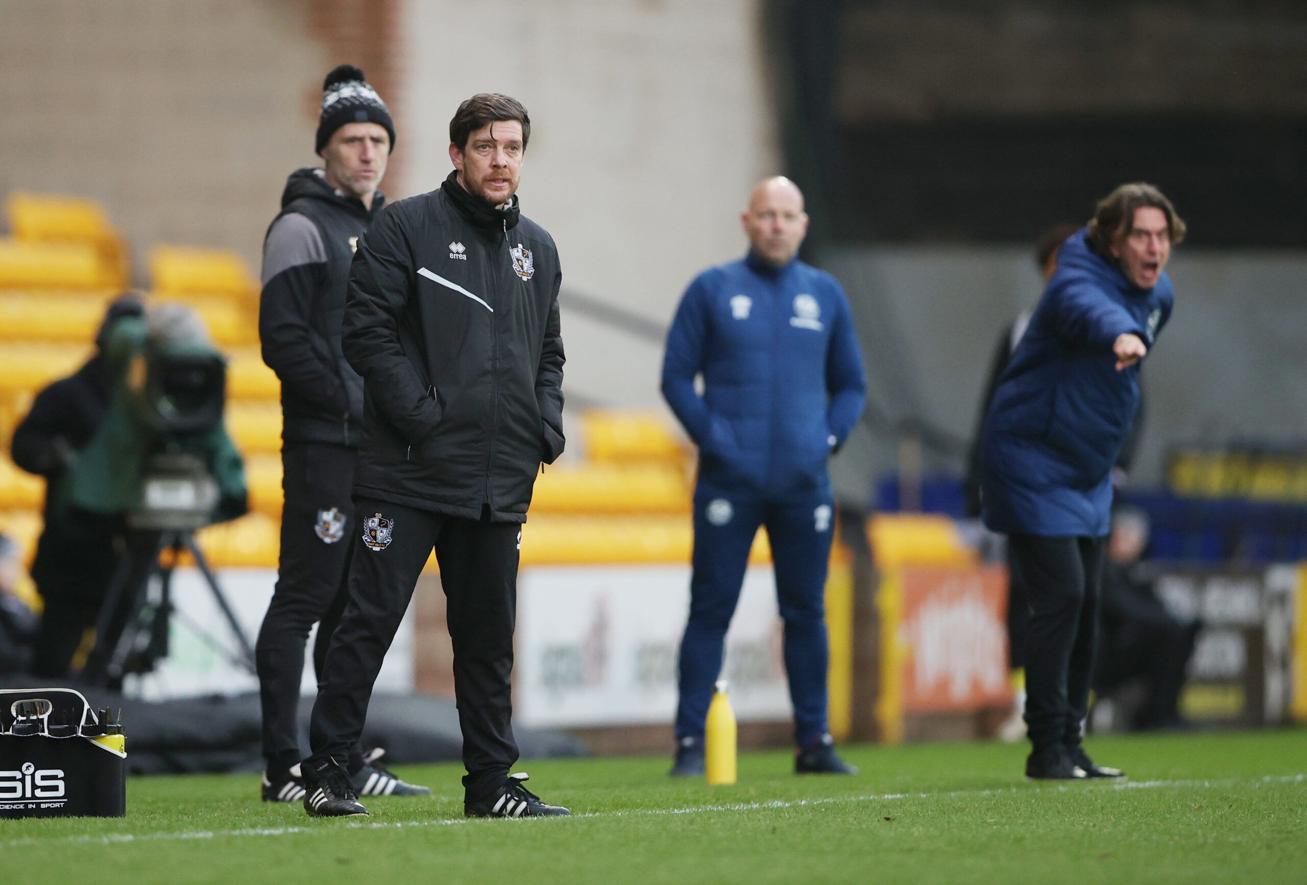 Soccer Football - FA Cup Third Round - Port Vale v Brentford - Vale Park, Stoke-on-Trent, Britain - January 8, 2022  Port Vale manager Darrell Clarke and Brentford manager Thomas Frank react Action Images via Reuters/Molly Darlington
