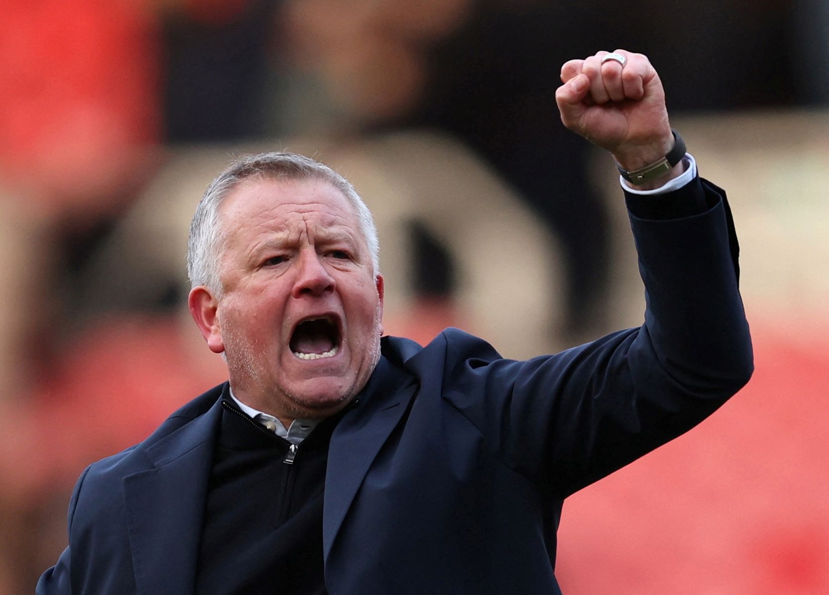Soccer Football - Championship - Middlesbrough v Luton Town - Riverside Stadium, Middlesbrough, Britain - March 5, 2022  Middlesbrough manager Chris Wilder celebrates at the end of the match   Action Images/John Clifton  EDITORIAL USE ONLY. No use with unauthorized audio, video, data, fixture lists, club/league logos or 