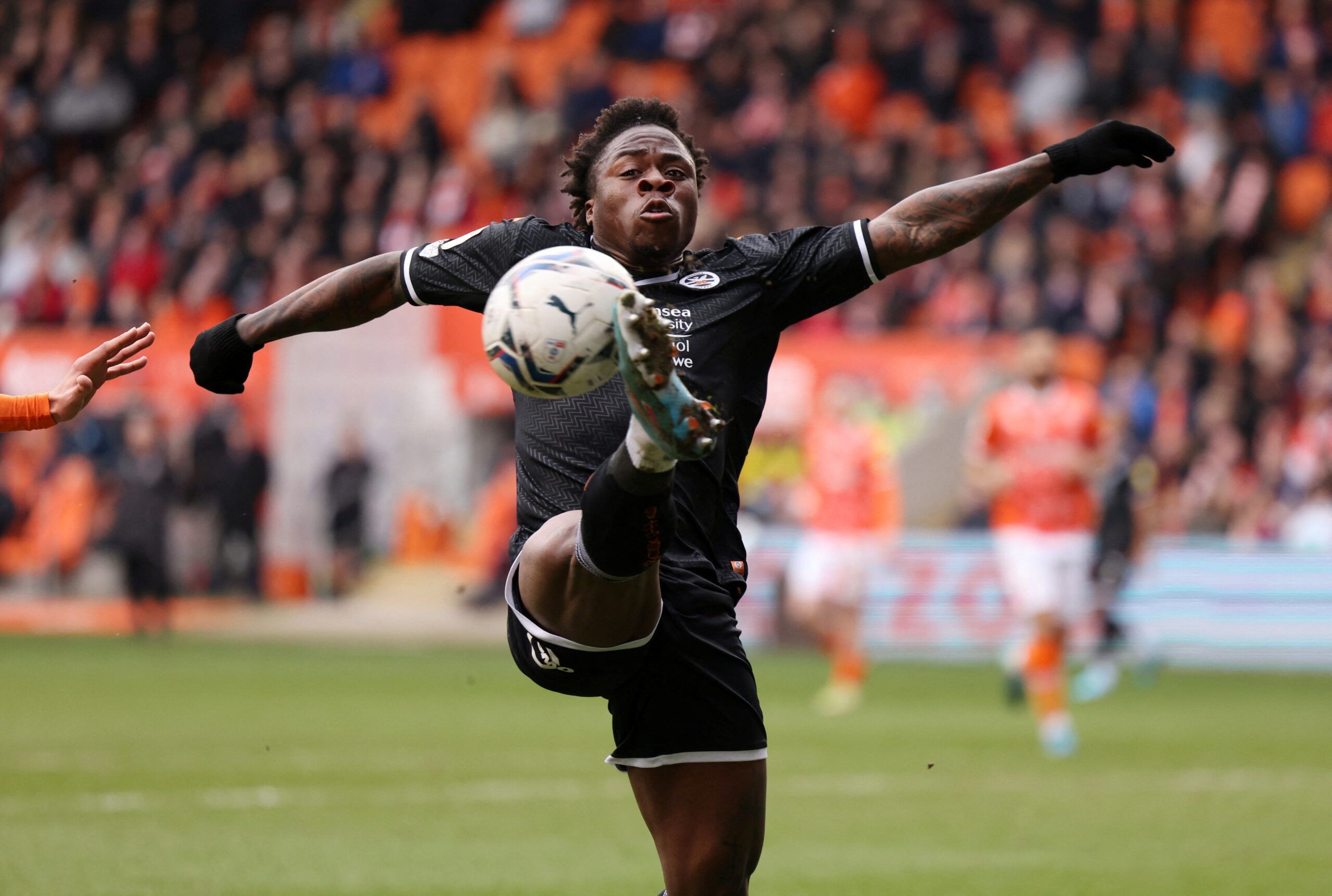 Soccer Football - Championship - Blackpool v Swansea City - Bloomfield Road, Blackpool , Britain - March 12, 2022  Swansea City's Michael Obafemi in action  Action Images/John Clifton  EDITORIAL USE ONLY. No use with unauthorized audio, video, data, fixture lists, club/league logos or 