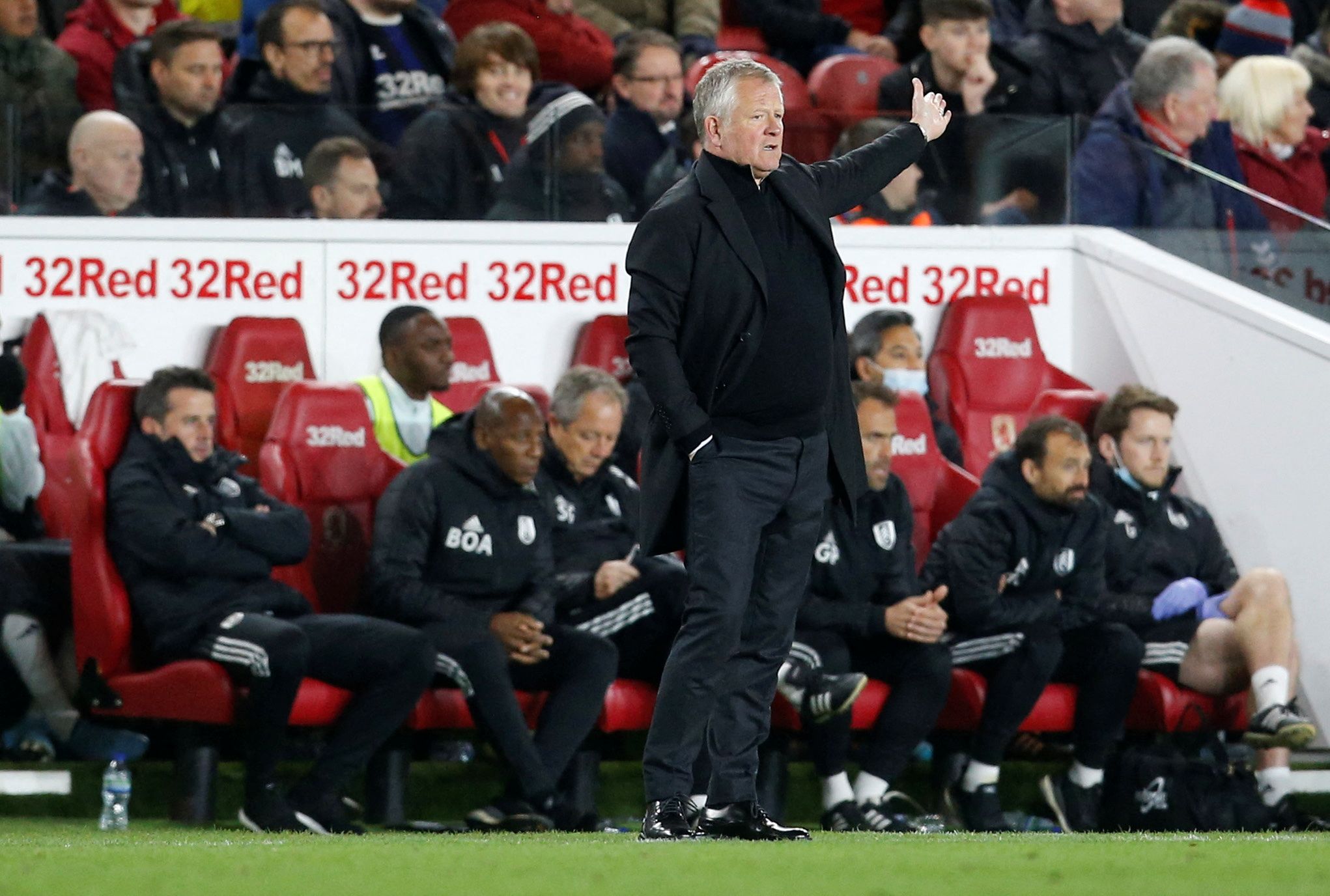 Soccer Football - Championship - Middlesbrough v Fulham - Riverside Stadium, Middlesbrough, Britain - April 6, 2022 Middlesbrough manager Chris Wilder reacts Action Images/ Ed Sykes  EDITORIAL USE ONLY. No use with unauthorized audio, video, data, fixture lists, club/league logos or 