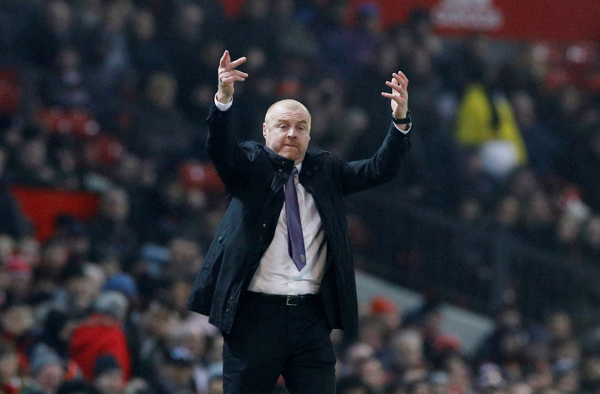 FILE PHOTO: Soccer Football - Premier League - Manchester United v Burnley - Old Trafford, Manchester, Britain - January 22, 2020  Burnley manager Sean Dyche reacts REUTERS/Phil Noble  EDITORIAL USE ONLY. No use with unauthorized audio, video, data, fixture lists, club/league logos or 