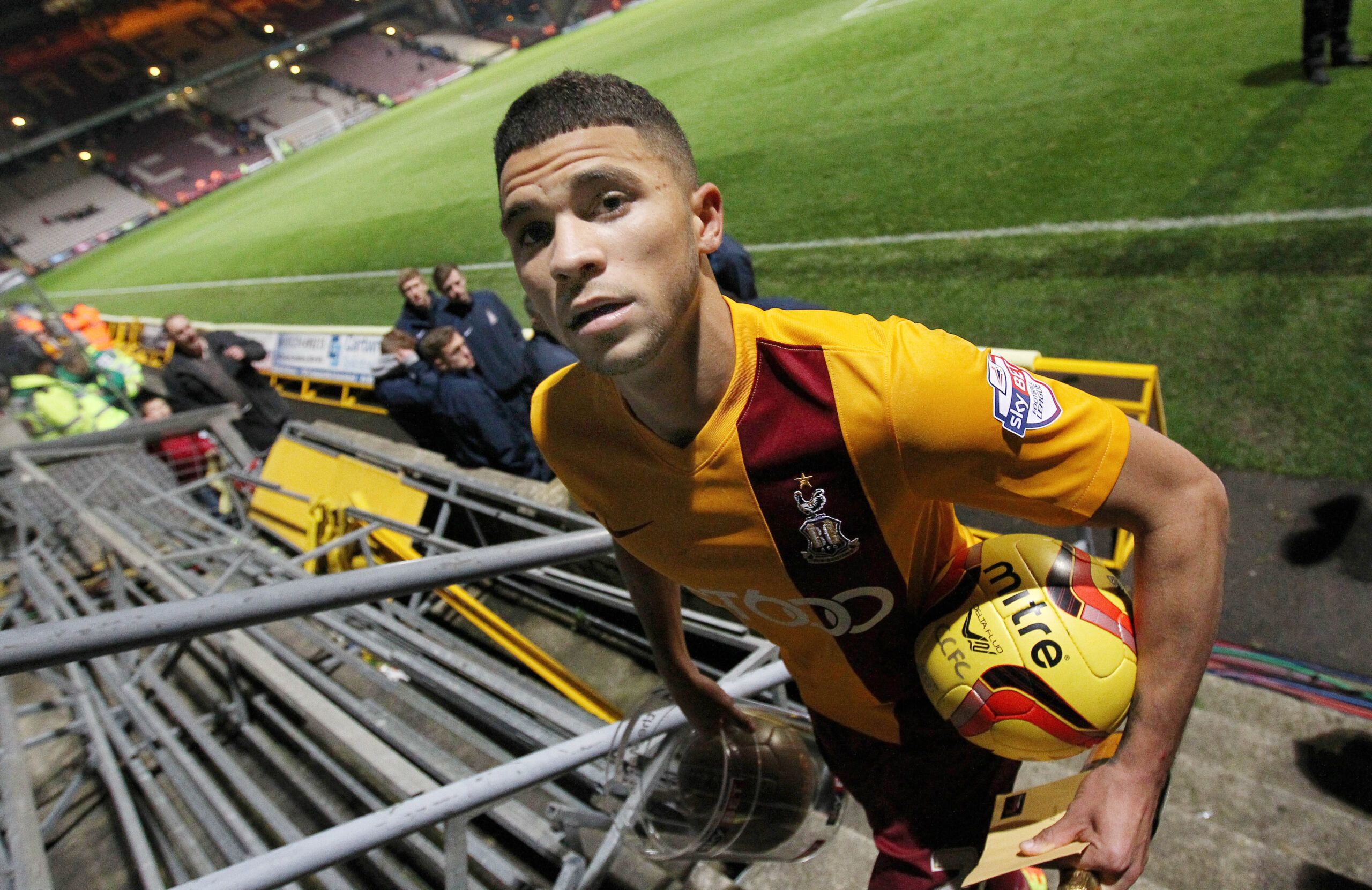 Football - Bradford City v Coventry City - Sky Bet Football League One - The Coral Windows Stadium, Valley Parade - 17/11/13 
Nahki Wells of Bradford City leaves the pitch with the matchball after scoring a hat trick 
Mandatory Credit: Action Images / Ed Sykes 
Livepic 
EDITORIAL USE ONLY. No use with unauthorized audio, video, data, fixture lists, club/league logos or live services. Online in-match use limited to 45 images, no video emulation. No use in betting, games or single club/league/play