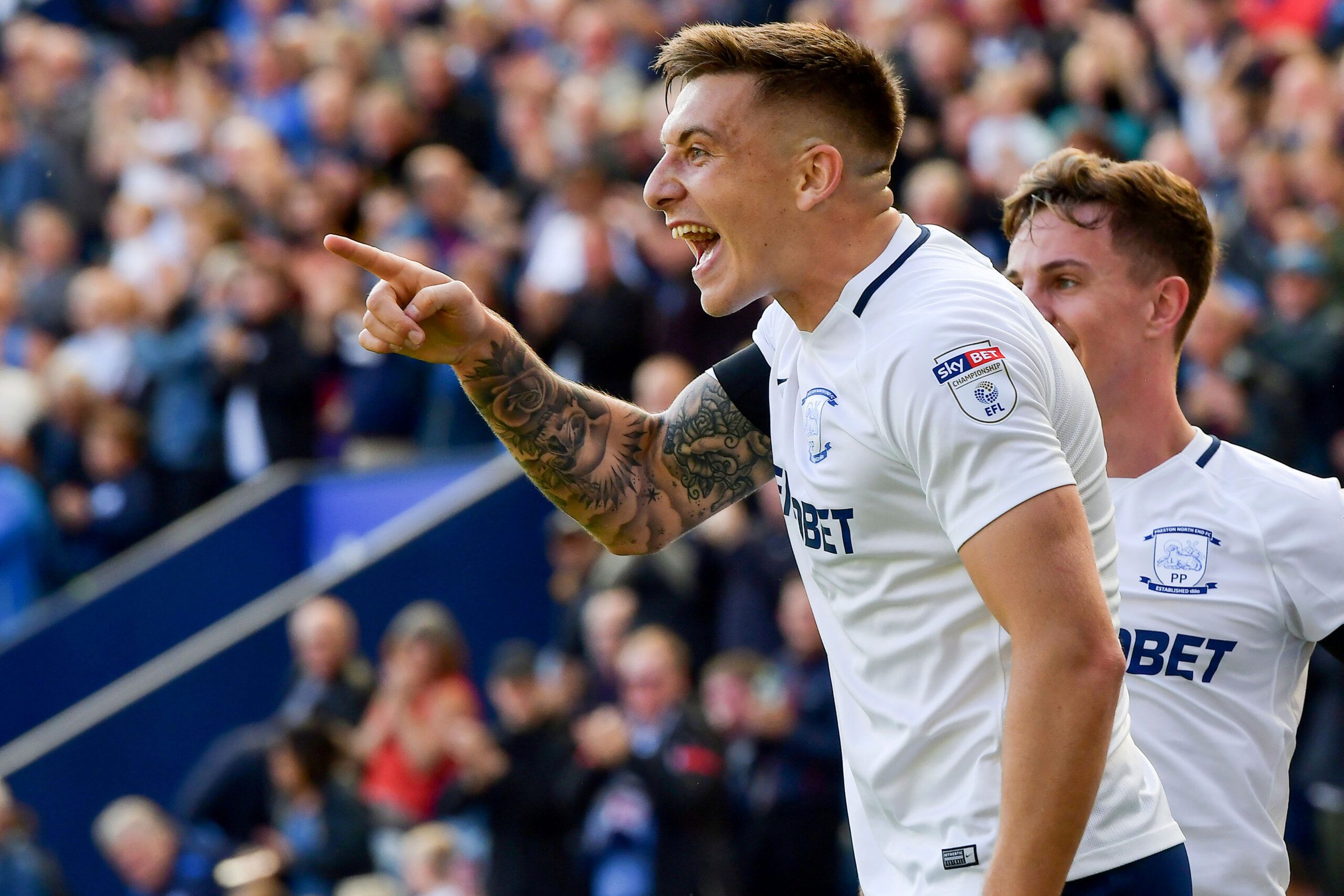 Soccer Football - Championship - Preston North End vs Reading - Preston, Britain - August 19, 2017   Preston's Jordan Hugill celebrates scoring their first goal   Action Images/Paul Burrows     EDITORIAL USE ONLY. No use with unauthorized audio, video, data, fixture lists, club/league logos or 