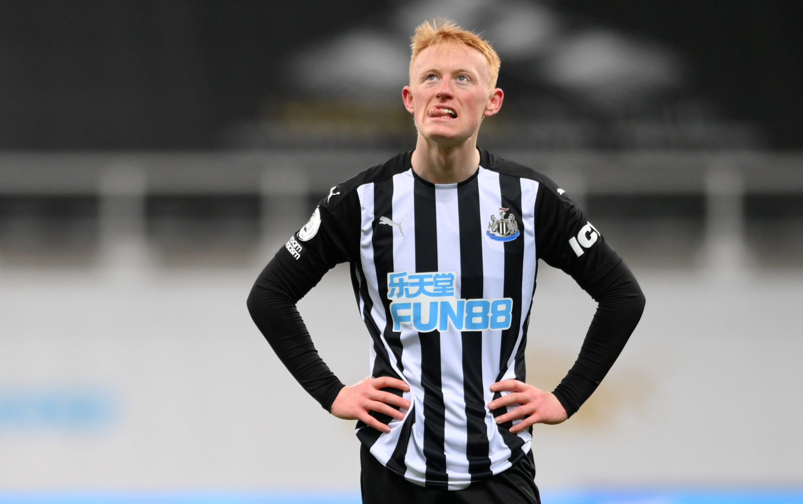 Soccer Football - Premier League - Newcastle United v Leicester City - St James' Park, Newcastle, Britain - January 3, 2021 Newcastle United's Matty Longstaff looks dejected after the match Pool via REUTERS/Stu Forster EDITORIAL USE ONLY. No use with unauthorized audio, video, data, fixture lists, club/league logos or 'live' services. Online in-match use limited to 75 images, no video emulation. No use in betting, games or single club /league/player publications.  Please contact your account rep