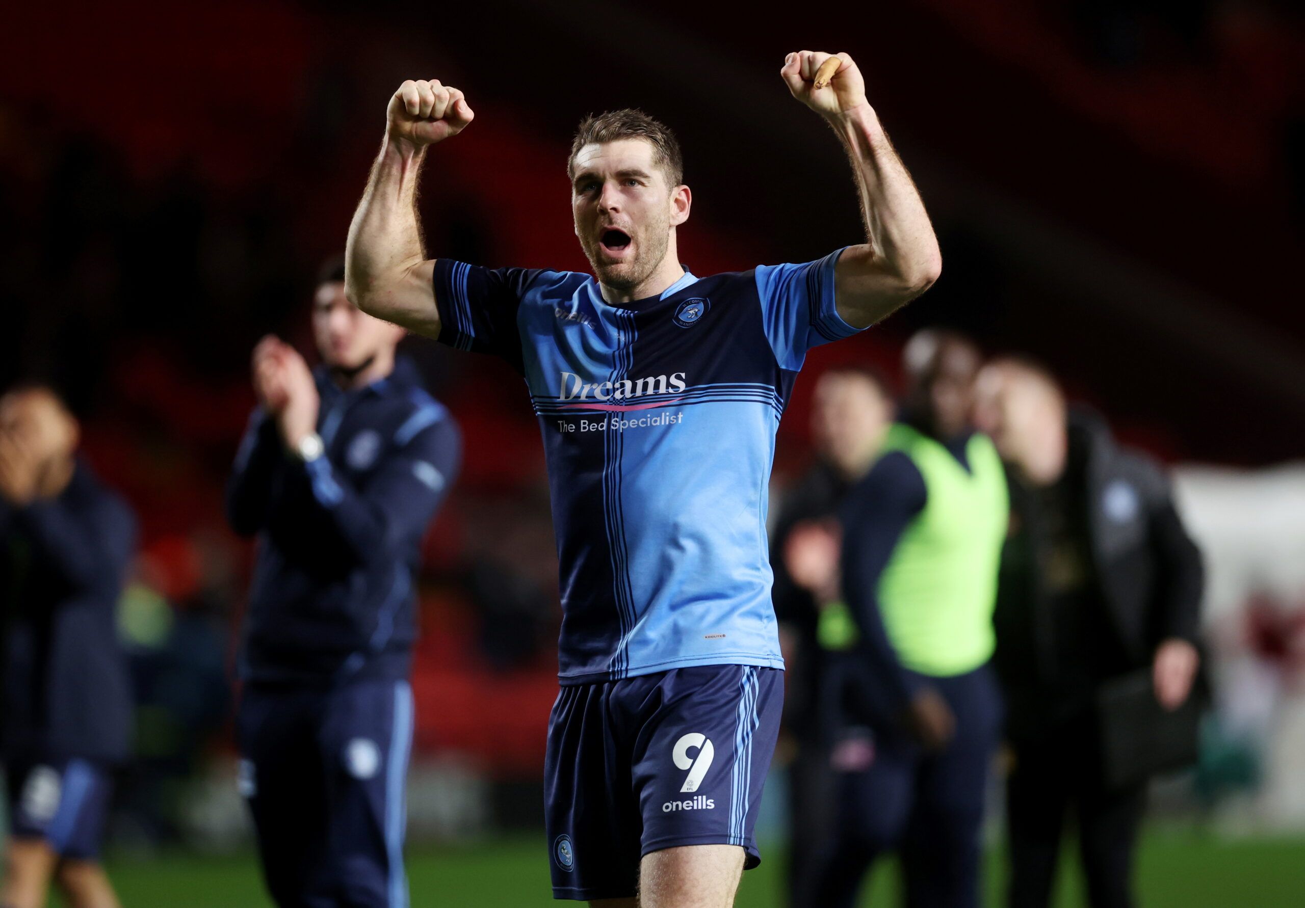 Soccer Football - League One - Charlton Athletic v Wycombe Wanderers - The Valley, London, Britain - January 1, 2022 Wycombe Wanderers' Sam Vokes celebrates after the match     Action Images/Matthew Childs  EDITORIAL USE ONLY. No use with unauthorized audio, video, data, fixture lists, club/league logos or 