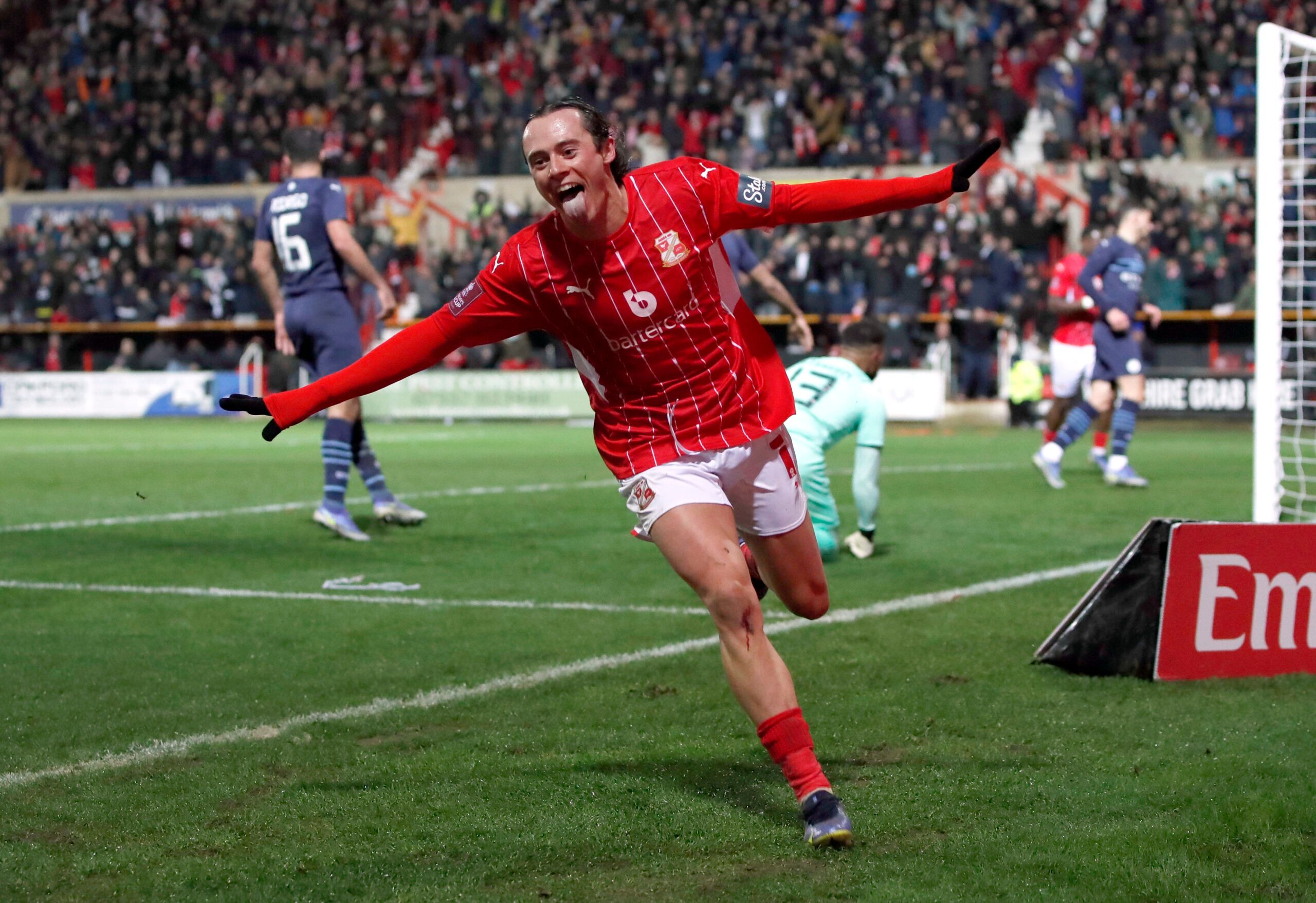 Soccer Football - FA Cup Third Round - Swindon Town v Manchester City - County Ground, Swindon, Britain - January 7, 2022 Swindon Town's Harry McKirdy celebrates scoring their first goal Action Images via Reuters/Paul Childs