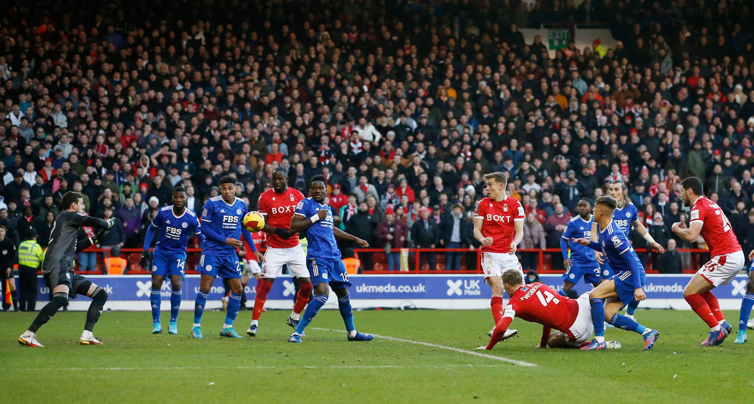 Soccer Football - FA Cup - Fourth Round - Nottingham Forest v Leicester City - The City Ground, Nottingham, Britain - February 6, 2022 Nottingham Forest's Joe Worrall scores their third goal REUTERS/Craig Brough