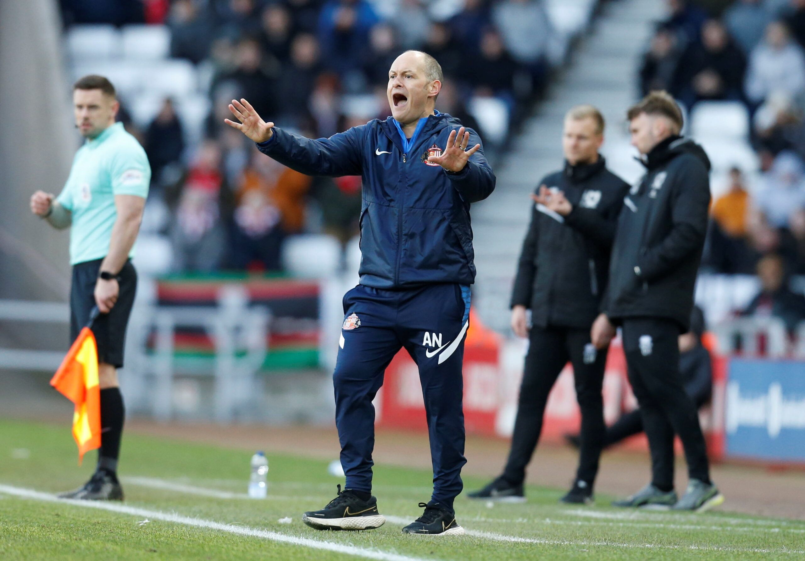 Soccer Football - Sunderland v Milton Keynes Dons - Stadium of Light, Sunderland, Britain - February 19, 2022 Sunderland manager Alex Neil  Action Images/Ed Sykes??EDITORIAL USE ONLY. No use with unauthorized audio, video, data, fixture lists, club/league logos or 