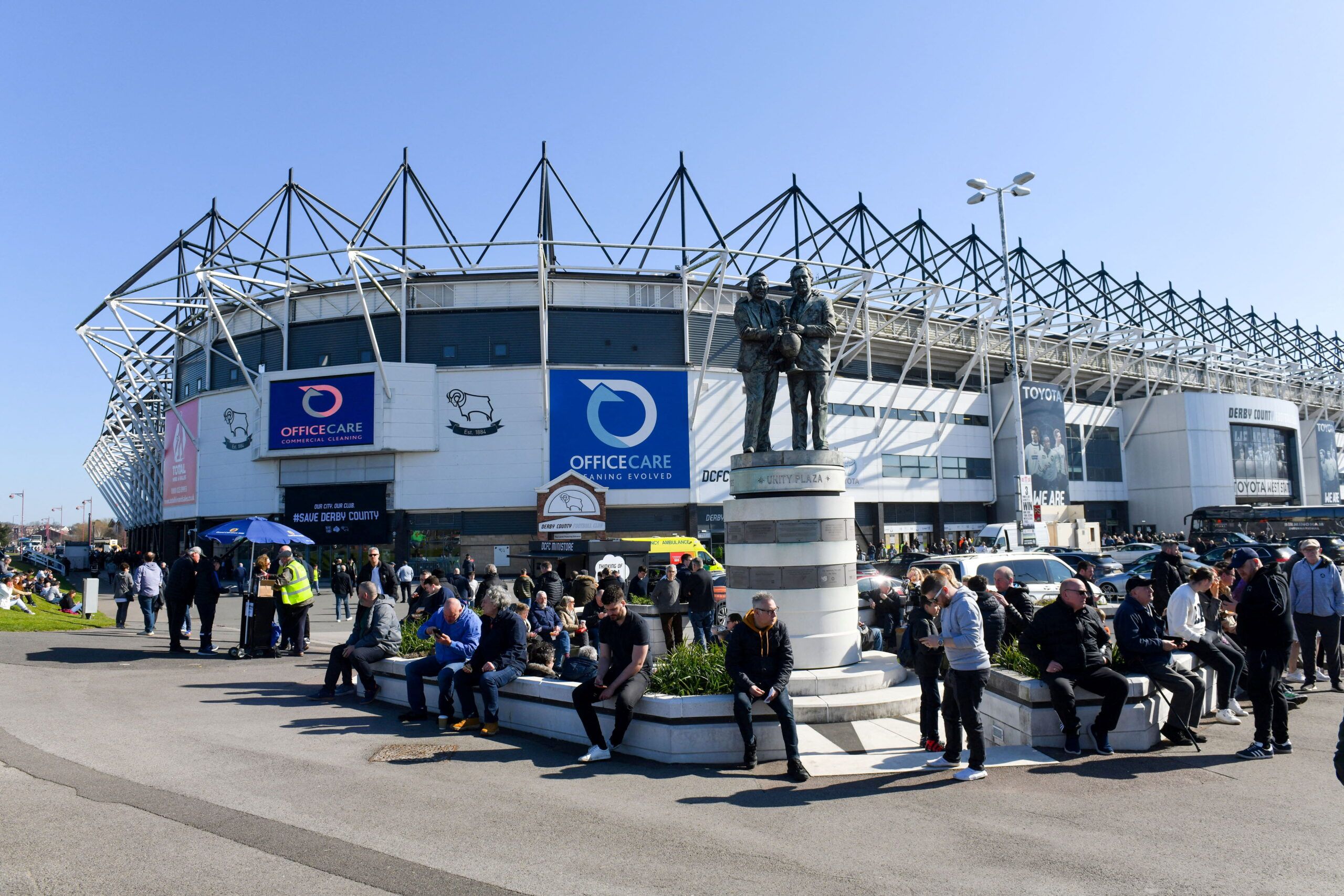 Soccer Football - Championship - Derby County v Coventry City - Pride Park, Derby, Britain - March 19, 2022 General view outside the stadium before the match Action Images/Paul Burrows  EDITORIAL USE ONLY. No use with unauthorized audio, video, data, fixture lists, club/league logos or 