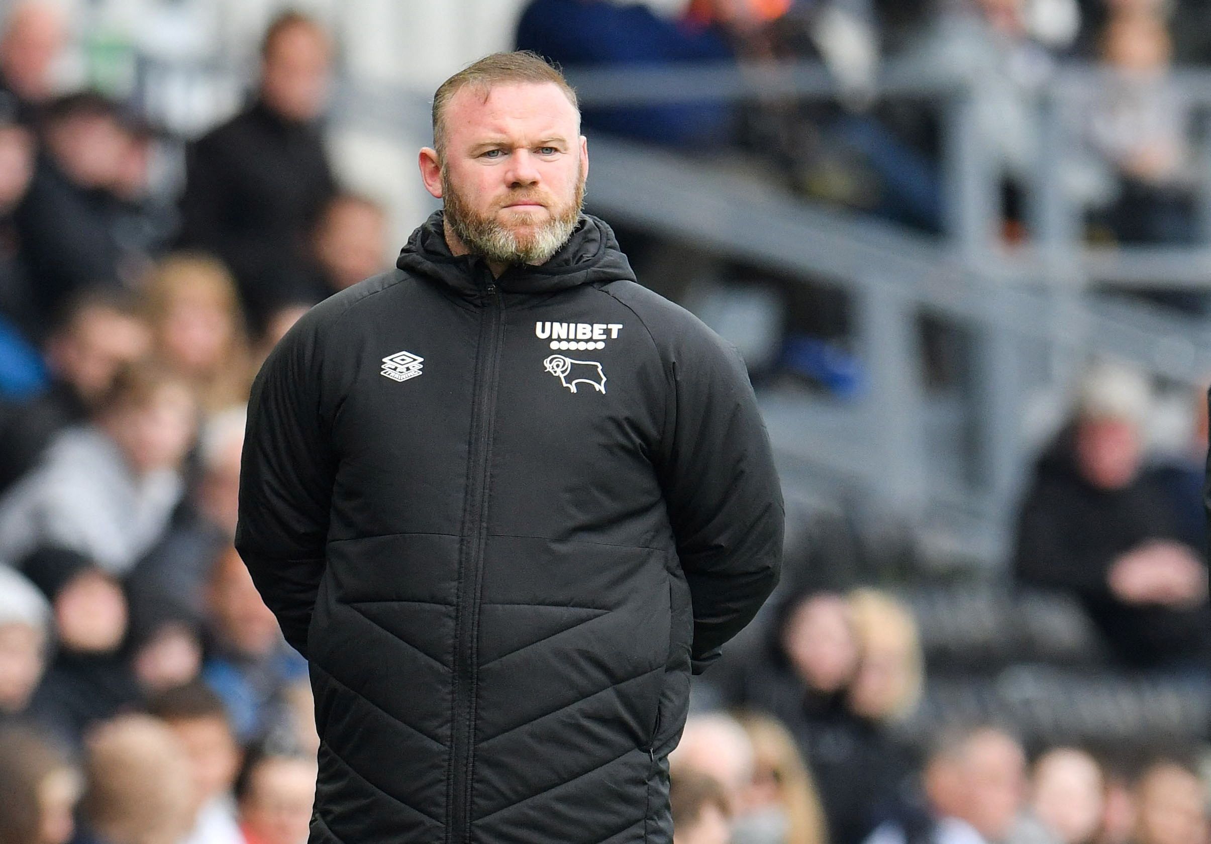 Soccer Football - Championship - Derby County v Bristol City - Pride Park, Derby, Britain - April 23, 2022 Derby County manager Wayne Rooney  Action Images/Paul Burrows  EDITORIAL USE ONLY. No use with unauthorized audio, video, data, fixture lists, club/league logos or 