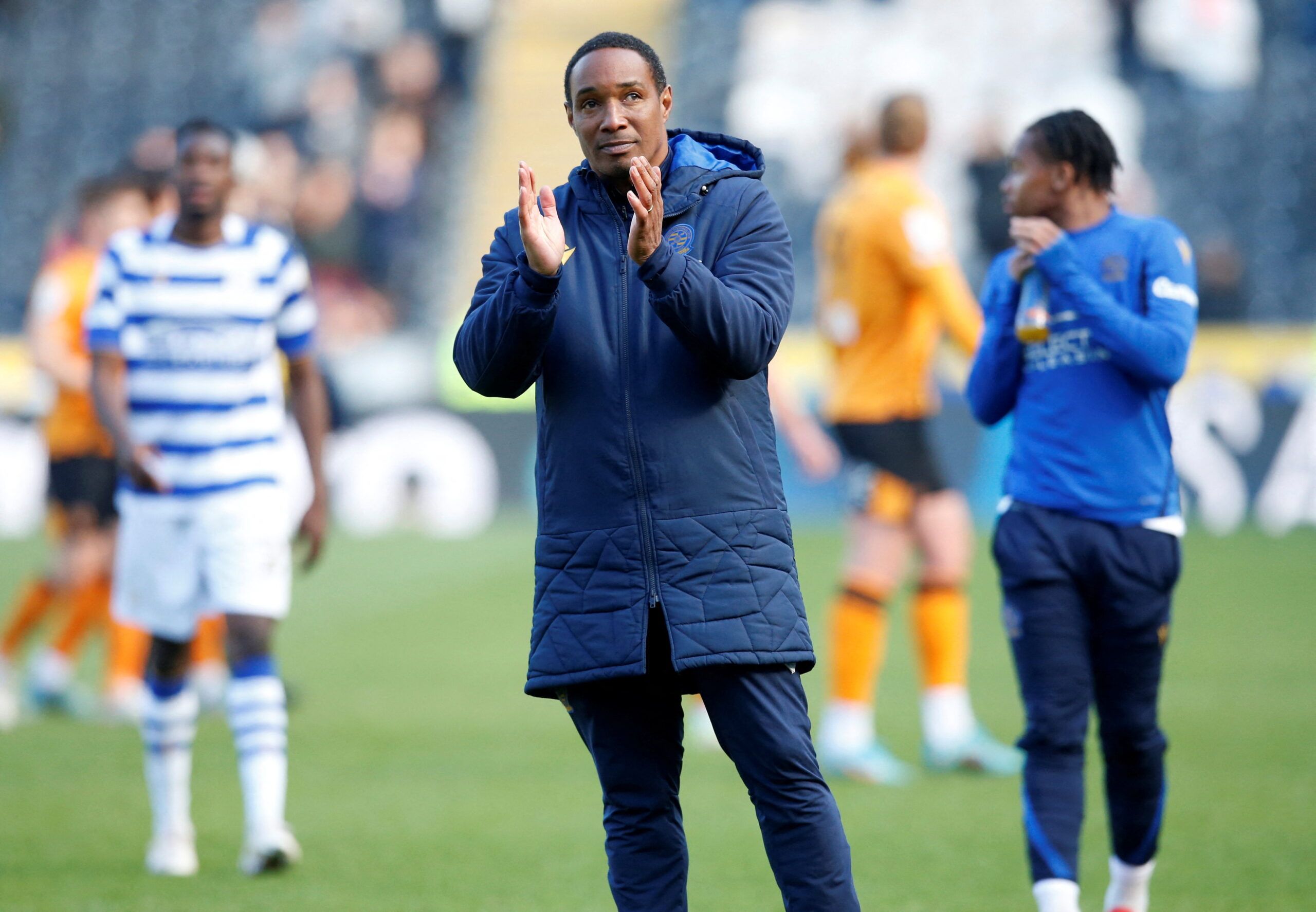 Soccer Football - Championship - Hull City v Reading - MKM Stadium, Hull, Britain - April 23, 2022 Reading manager Paul Ince applauds fans after the match  Action Images/Ed Sykes  EDITORIAL USE ONLY. No use with unauthorized audio, video, data, fixture lists, club/league logos or 