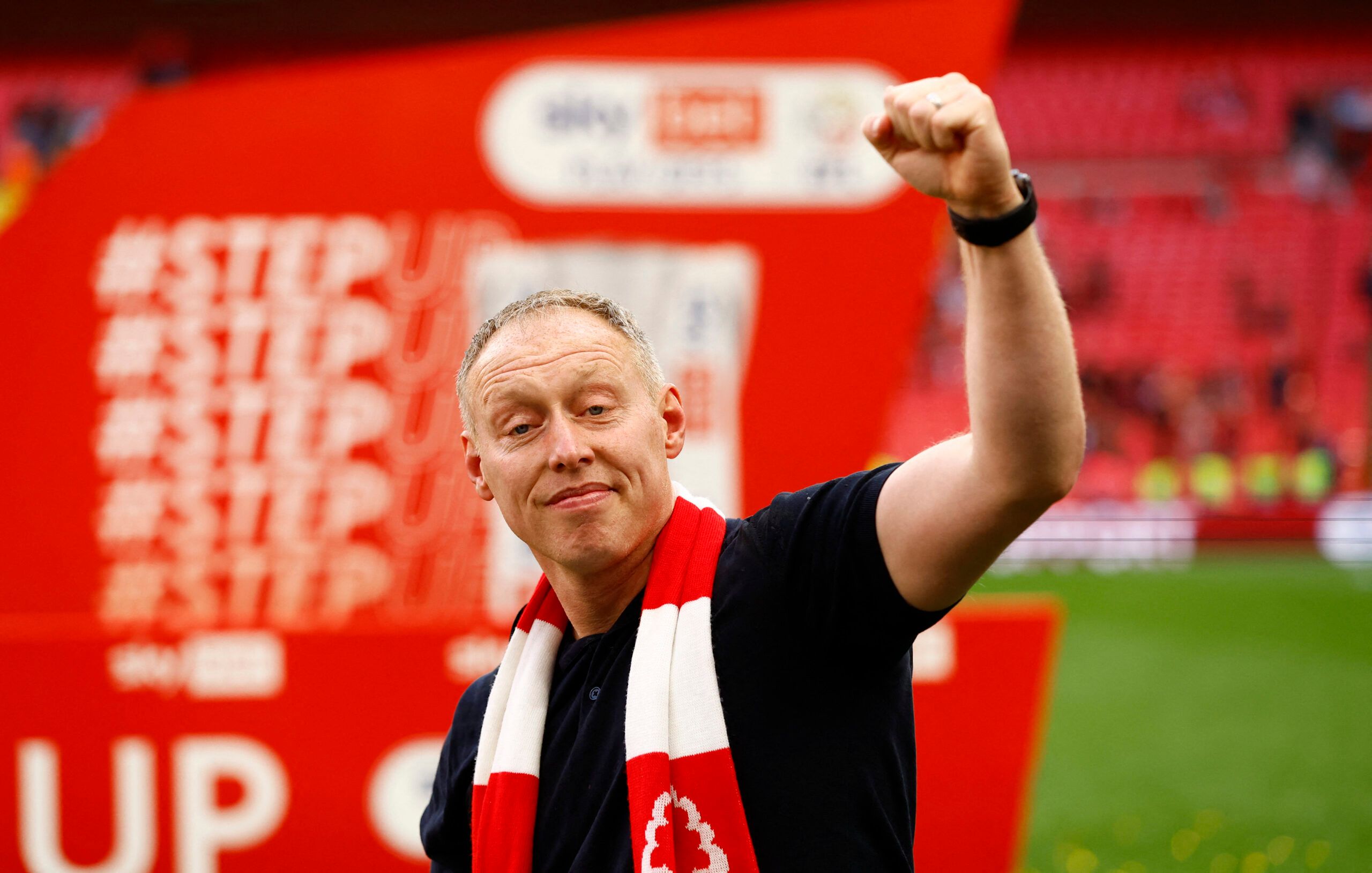 Soccer Football - Championship Play-Off Final - Huddersfield Town v Nottingham Forest - Wembley Stadium, London, Britain - May 29, 2022 Nottingham Forest manager Steve Cooper celebrates after winning the Championship Play-Off Final Action Images via Reuters/Andrew Boyers