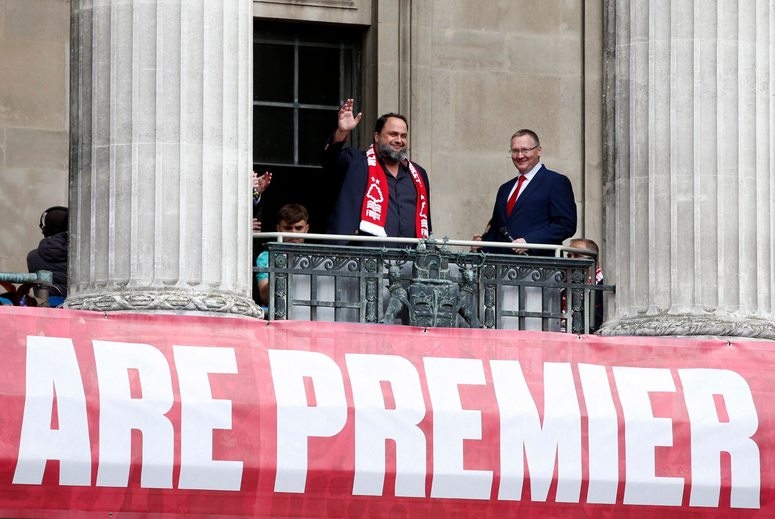 Soccer Football - Championship Play-Off Final - Nottingham Forest Victory Parade - Nottingham, Britain - May 30, 2022  Nottingham Forest owner Evangelos Marinakis acknowledges fans ahead of the victory parade Action Images via Reuters/Ed Sykes